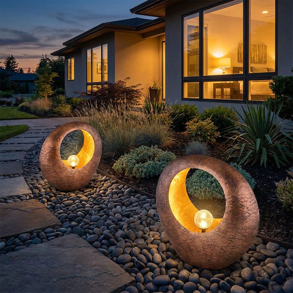 GLOBO LIGHTING LED Solarleuchte, LED-Leuchtmittel fest verbaut, Warmweiß, LED Solarleuchte Metall Messing Crackle-Glaskugel Feuereffekt