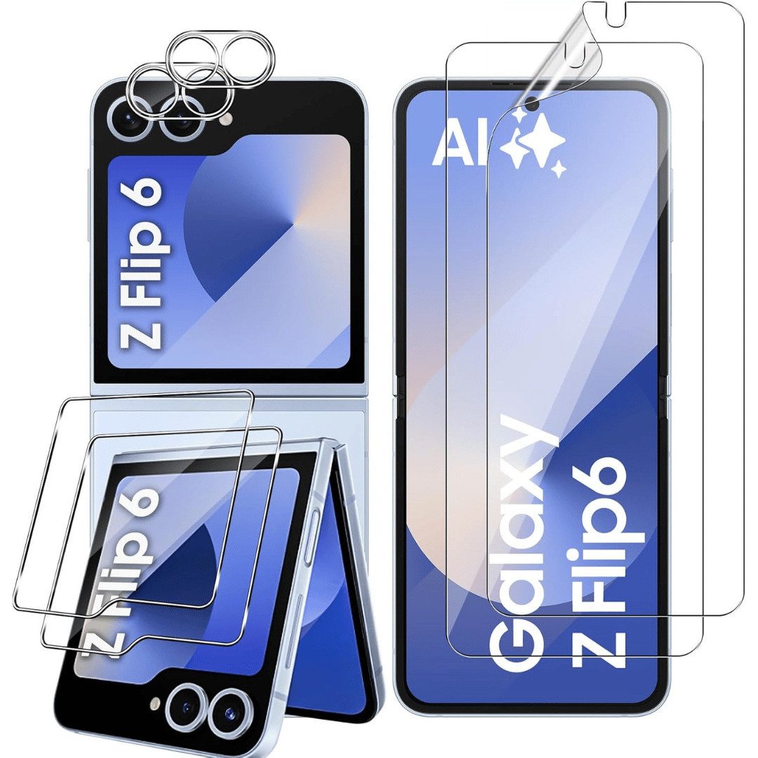 SmartUP Displayschutzglas 6in1 für Samsung Galaxy Z Flip 6 5G Display Kamera Panzerfolie Schutz, Rundumschutz