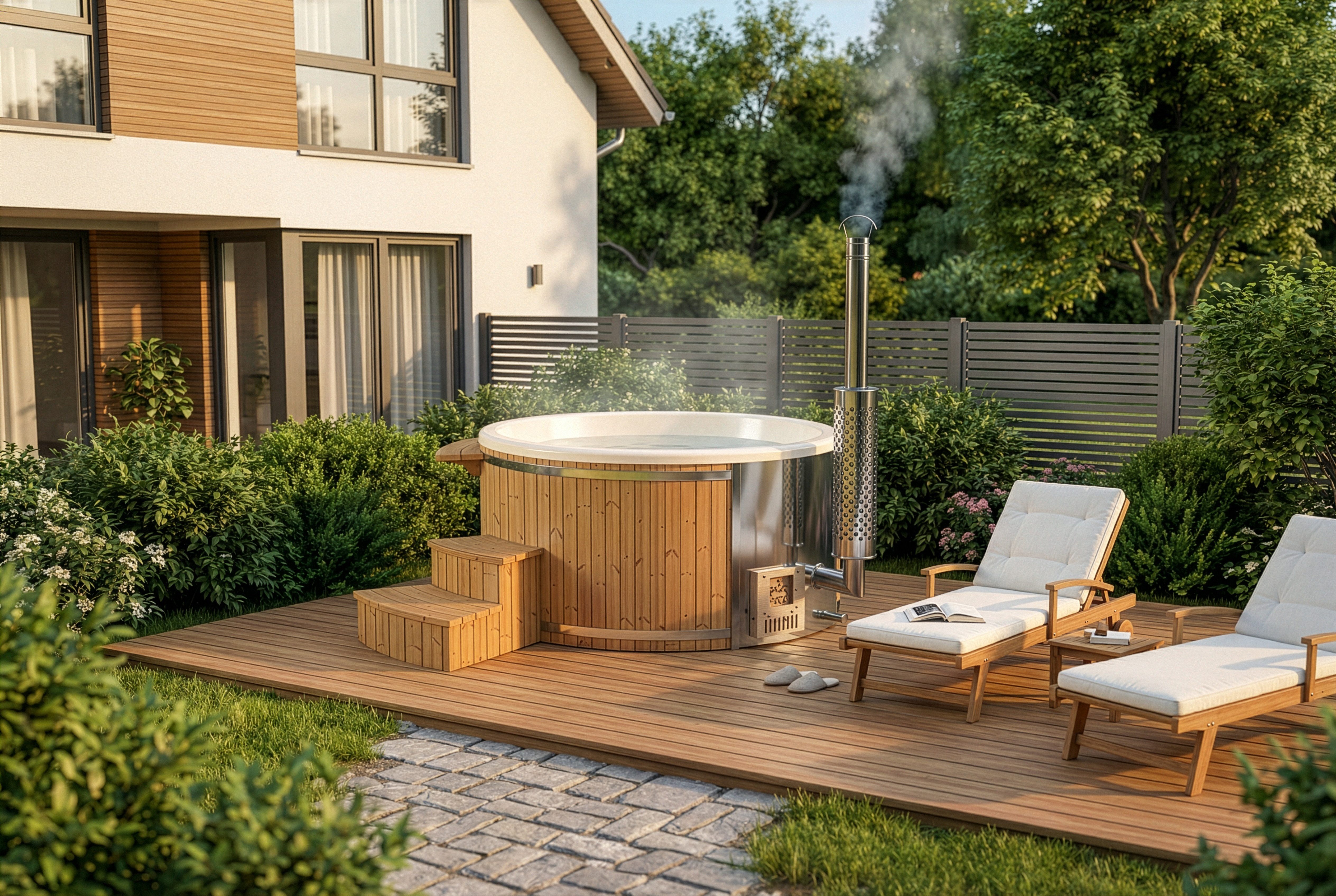 FinnTherm Whirlpool Badefass Holz Stockholm, in Cremeweiß