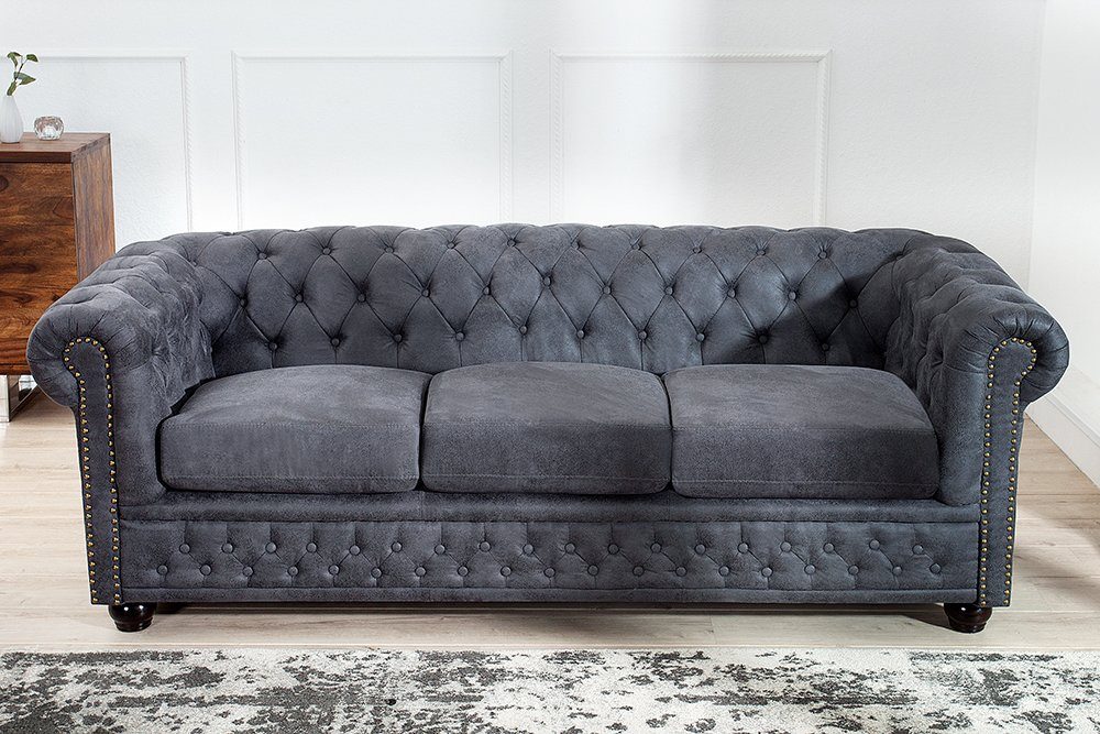 riess-ambiente Sofa CHESTERFIELD 200cm Teile, Einzelartikel · Federkern grau, · 3-Sitzer · antik 1 Wohnzimmer Microfaser