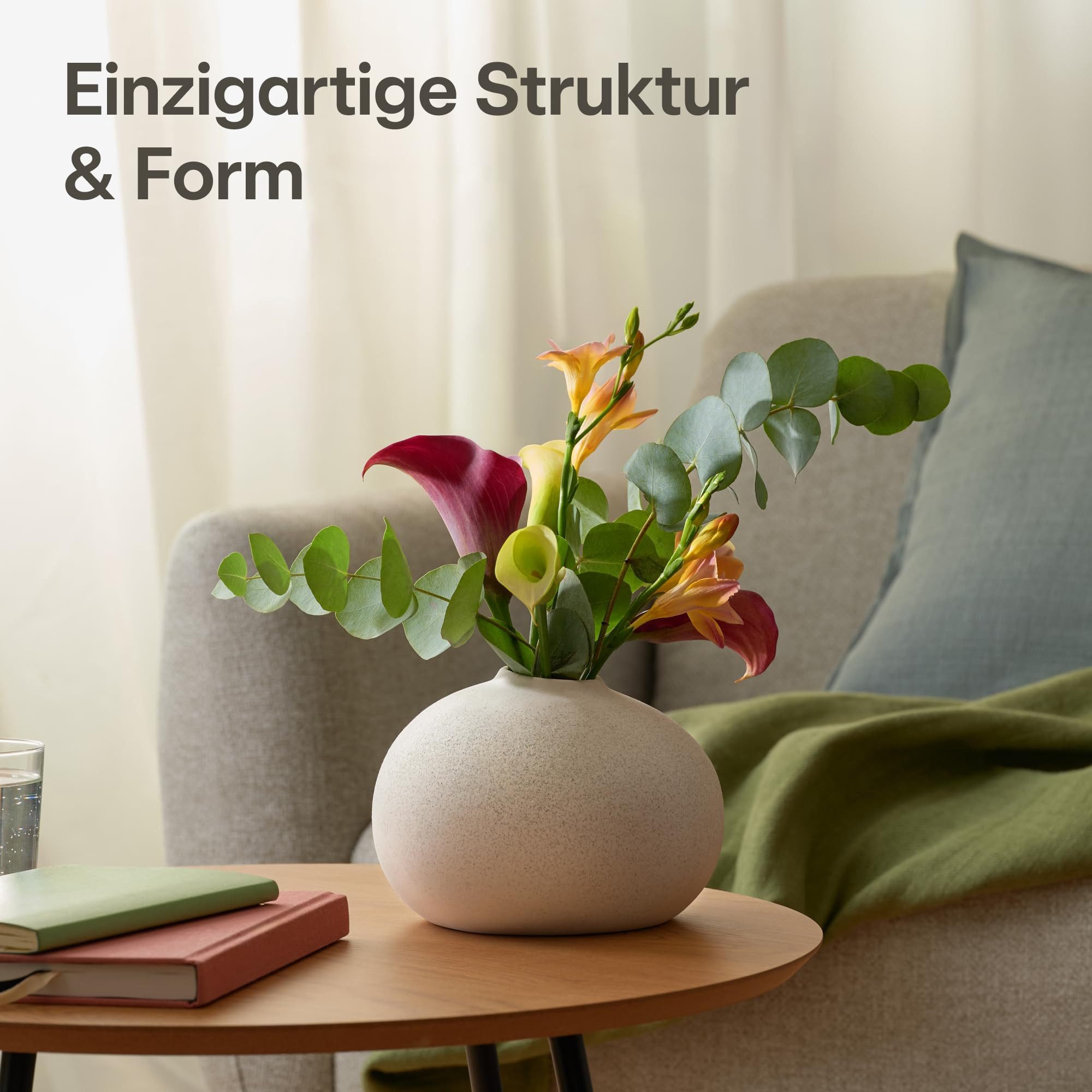 Praknu Tischvase Keramik Vase Weiß Klein - Bauchige Form mit Sandtextur (Einzeln, 1 St), Büro
