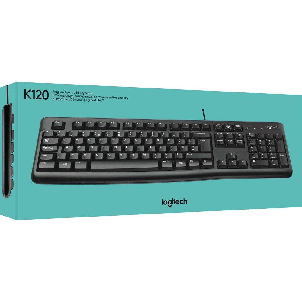 Logitech K120 Kabelgebundene USB Tastatur, USB Plug & Play, Volle 920-002489 Tastatur (Spritzwassergeschützt)