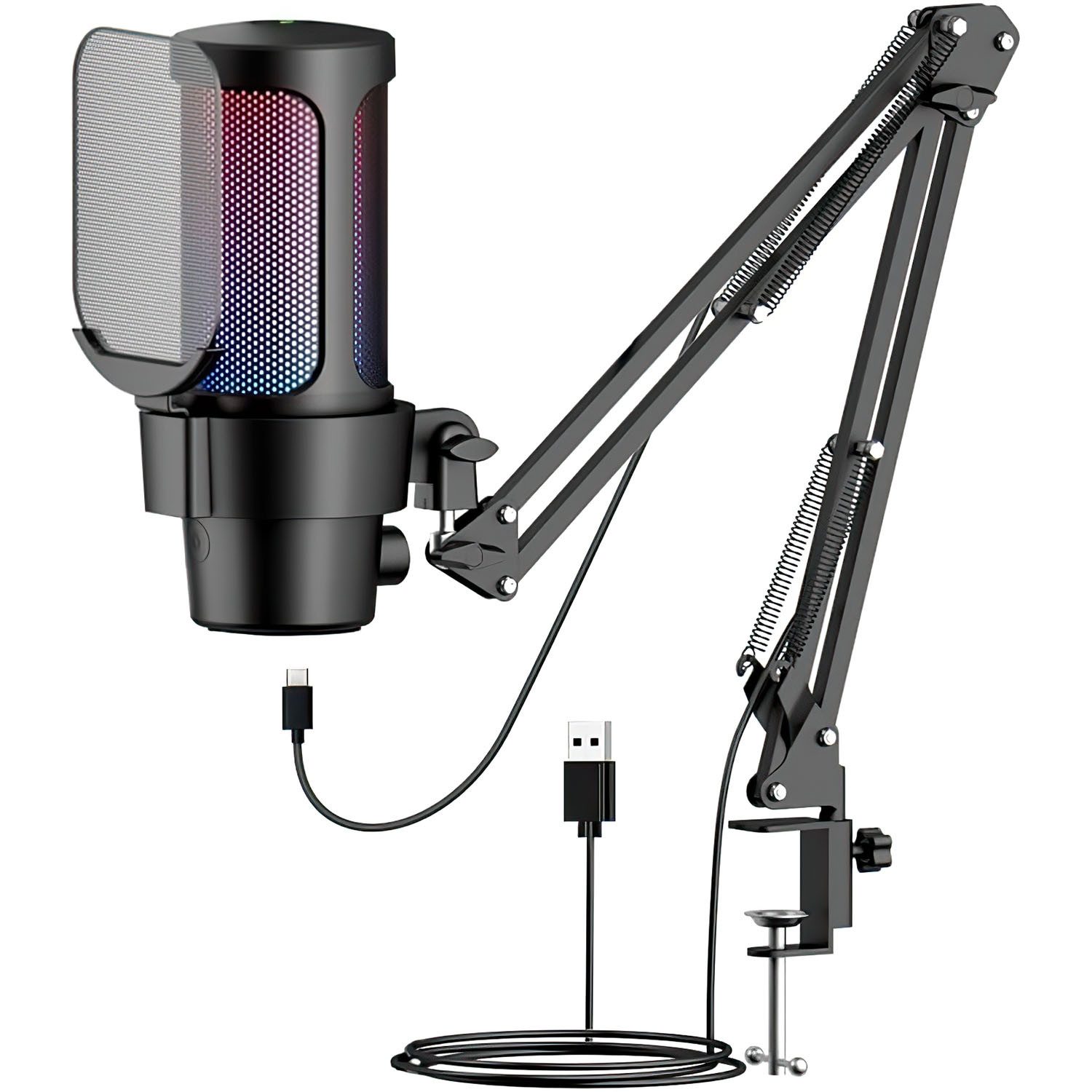 Comfy Mate Streaming-Mikrofon Gaming Mikrofon PC mit Arm USB Microphone für Streaming Podcast Studio, mit Mikrofon Ständer mit Nierencharakteristik