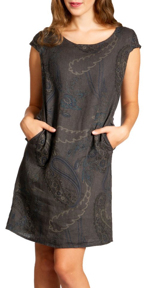 Caspar Sommerkleid SKL022 Damen Sommer Leinenkleid mit Paisley Print bis Größe 50 Luftig leicht, figurumspielende Form, mit seitlichem Jersey-Einsatz