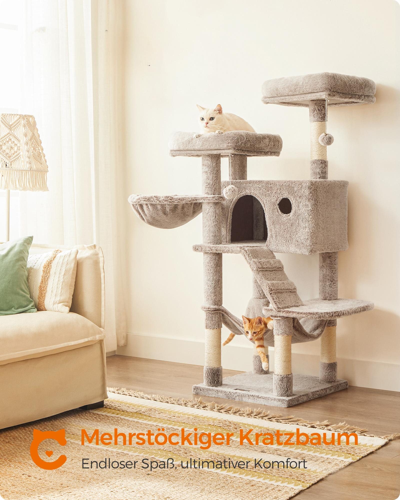 FEANDREA Kratzbaum, Oberfläche aus 500 g/m² Plüsch, weichem Bezug, 135 cm