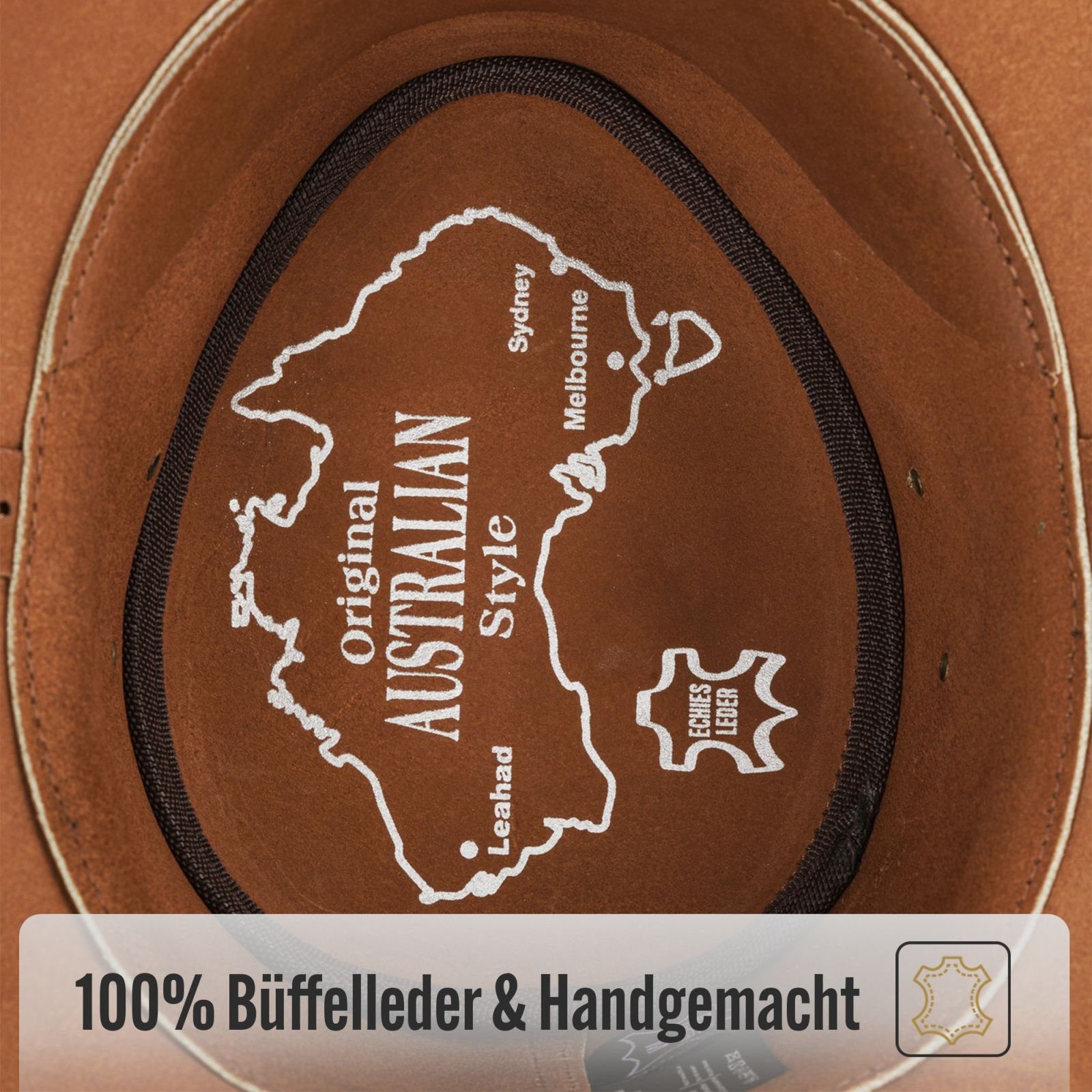 BLACK FOREST FOX Cowboyhut Cowboy Western Leder Hut STAR für Herren Damen in 2 Farben Terra Brown Größe XL – Bild 5 von 5