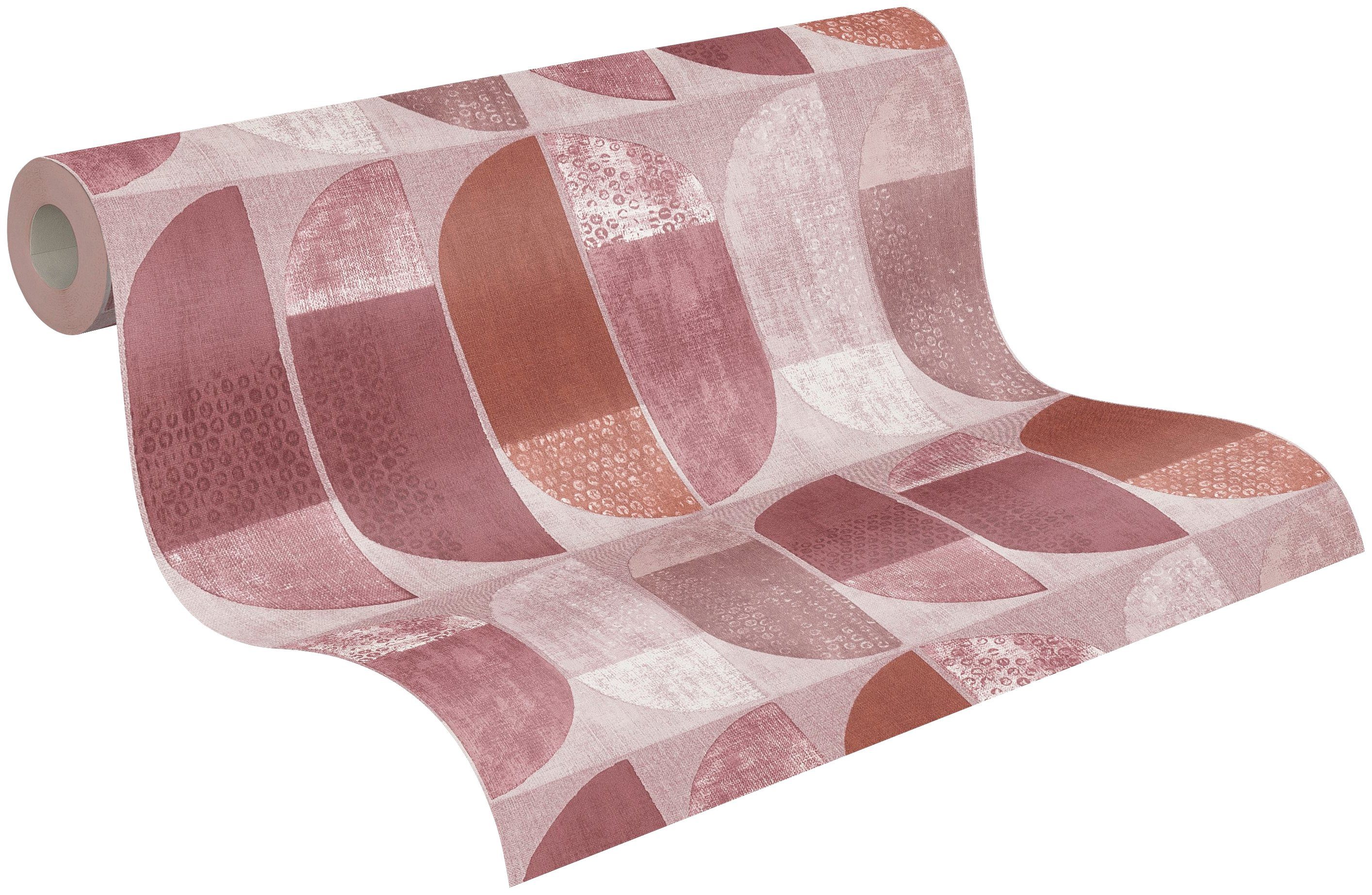 Tapete Geo Geometrisch strukturiert, Moderne rosa/rot/orange mehrfarbig, Vliestapete Création Nordic, A.S.