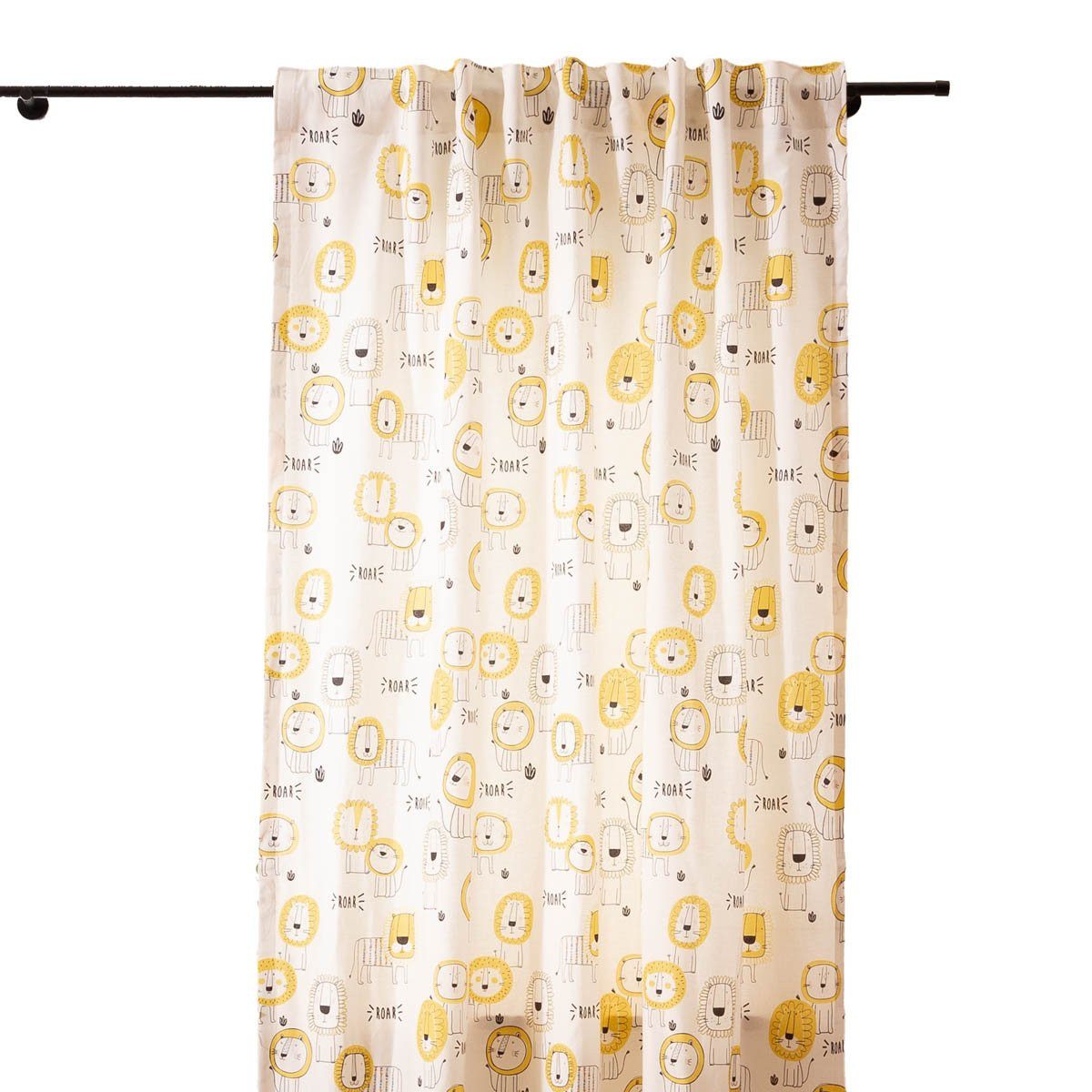 SCHÖNER LEBEN. Vorhang Vorhang Kinderzimmer Smok-Schlaufe Löwen ecru gelb 245cm, Smokband, blickdicht, Baumwolle, Digitaldruck