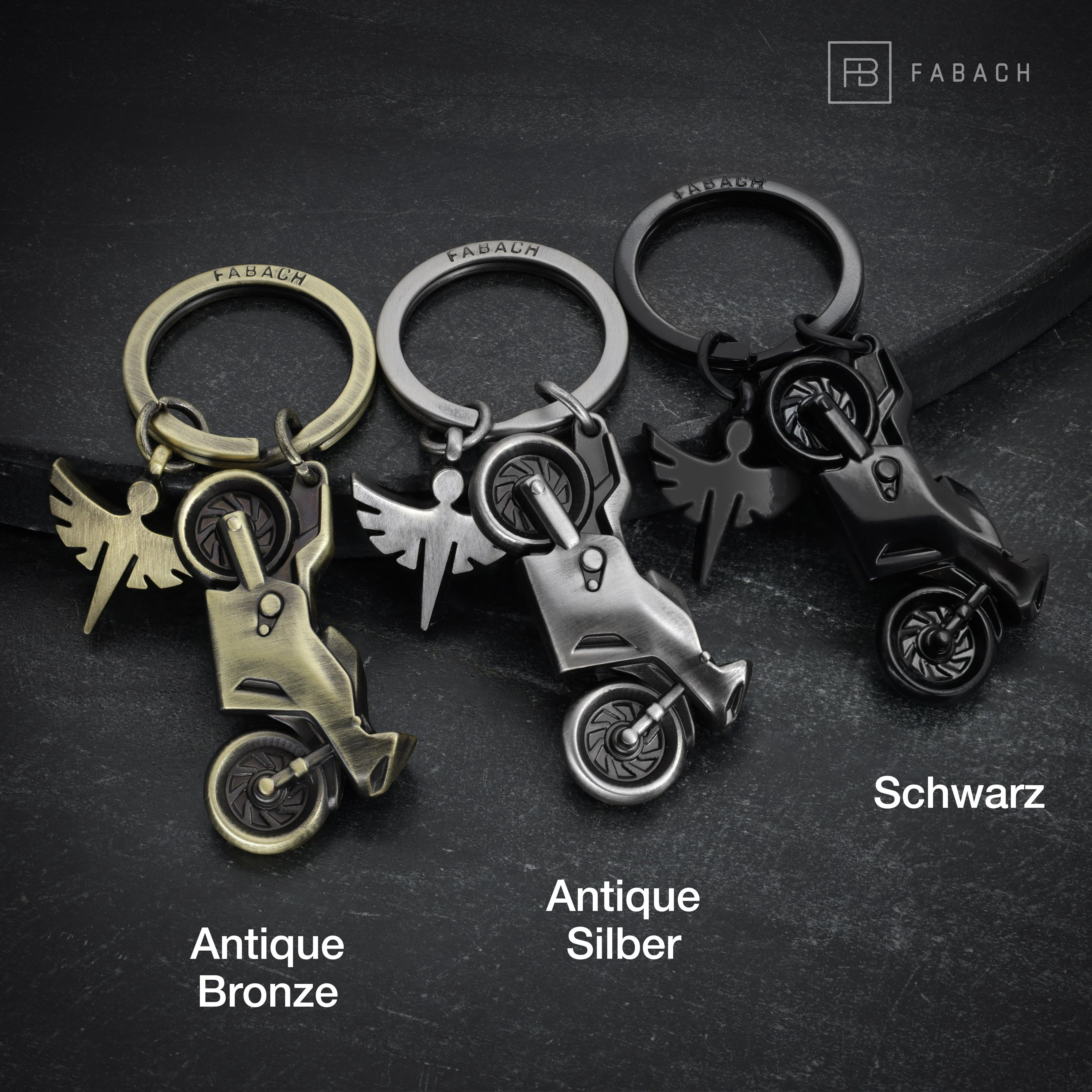 FABACH Schlüsselanhänger Motorrad - Schutzengel Antique Bronze Schlüsselanhänger Motorradfahrer für
