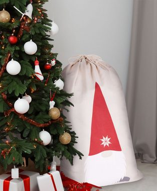BRUBAKER Aufbewahrungstasche Weihnachtssack Gnom Zwerg - 80 cm Geschenksack (Weihnachtszwerg mit Bart und Weihnachtsmütze, 1-tlg., Weihnachten - Nikolaussack), Sack Baumwolle mit Kordel zum Verpacken von Geschenken