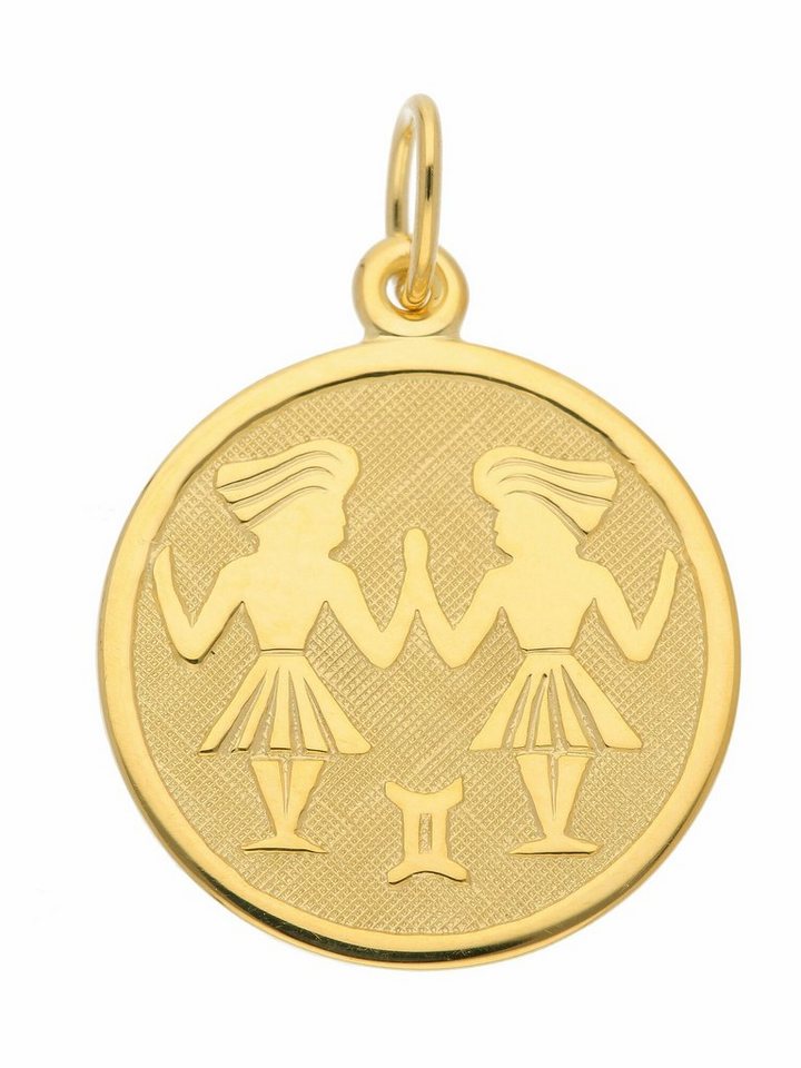 Adelia´s Kettenanhänger 333 Gold Sternzeichen Anhänger Zwilling Ø 16 mm,  Goldschmuck für Damen & Herren