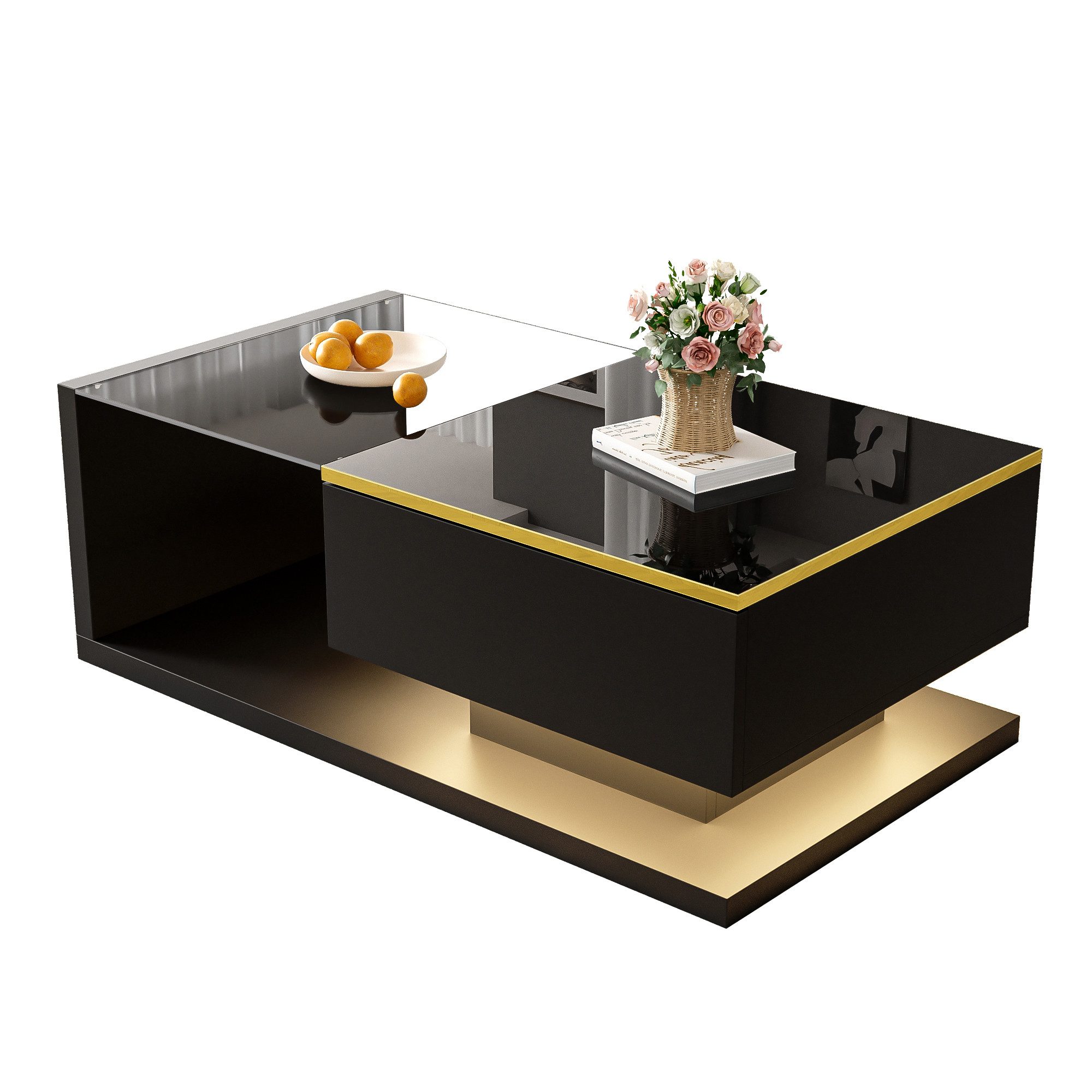 Couchtisch mit Ablagefach und Glastischplatte