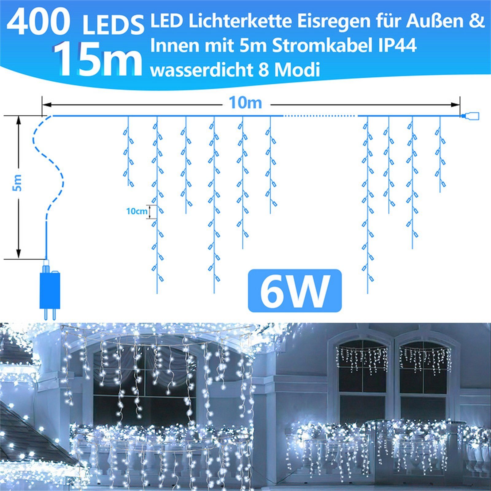 Clanmacy LED-Lichterkette LED Eisregen Eiszapfen Lichterkette Schneefall We günstig online kaufen