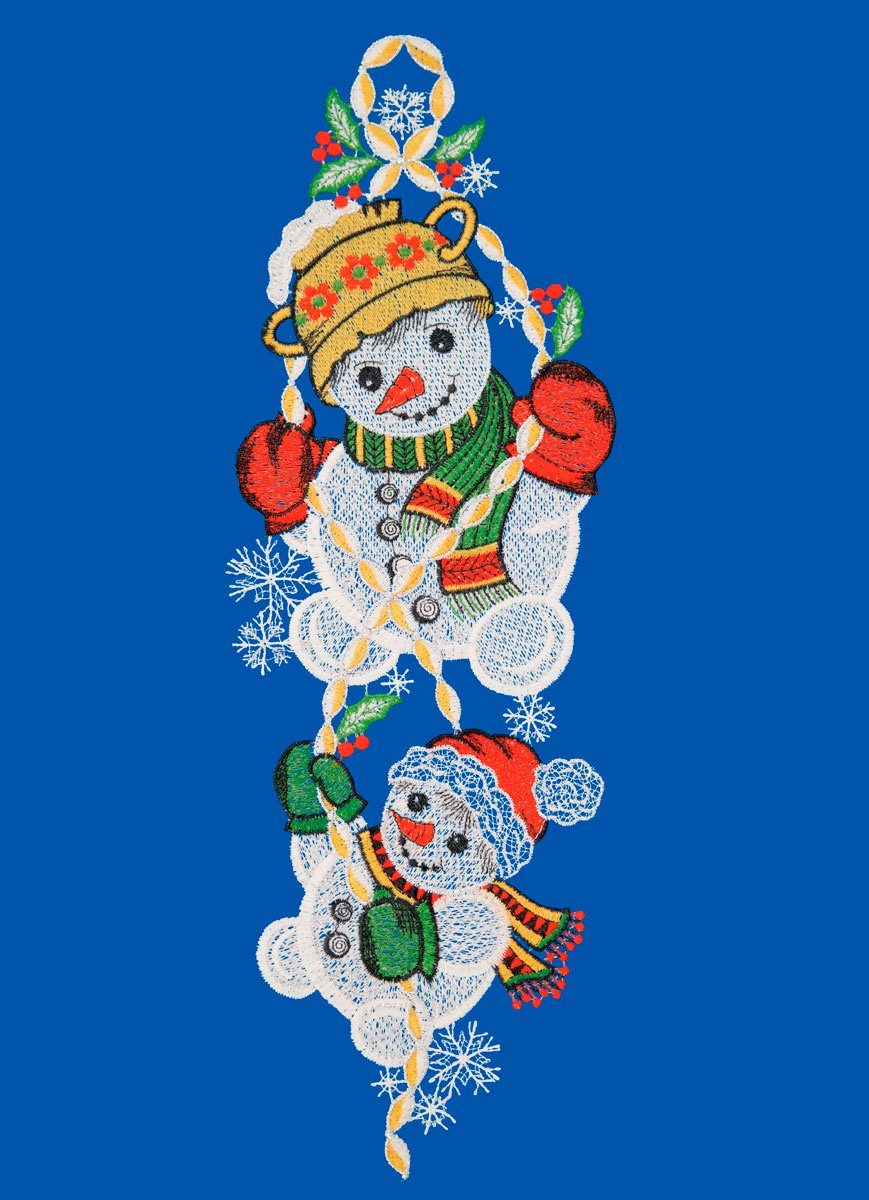 W. Reuter & Sohn - Plauener Spitze® Fensterbild Schneemänner, Made in Germany