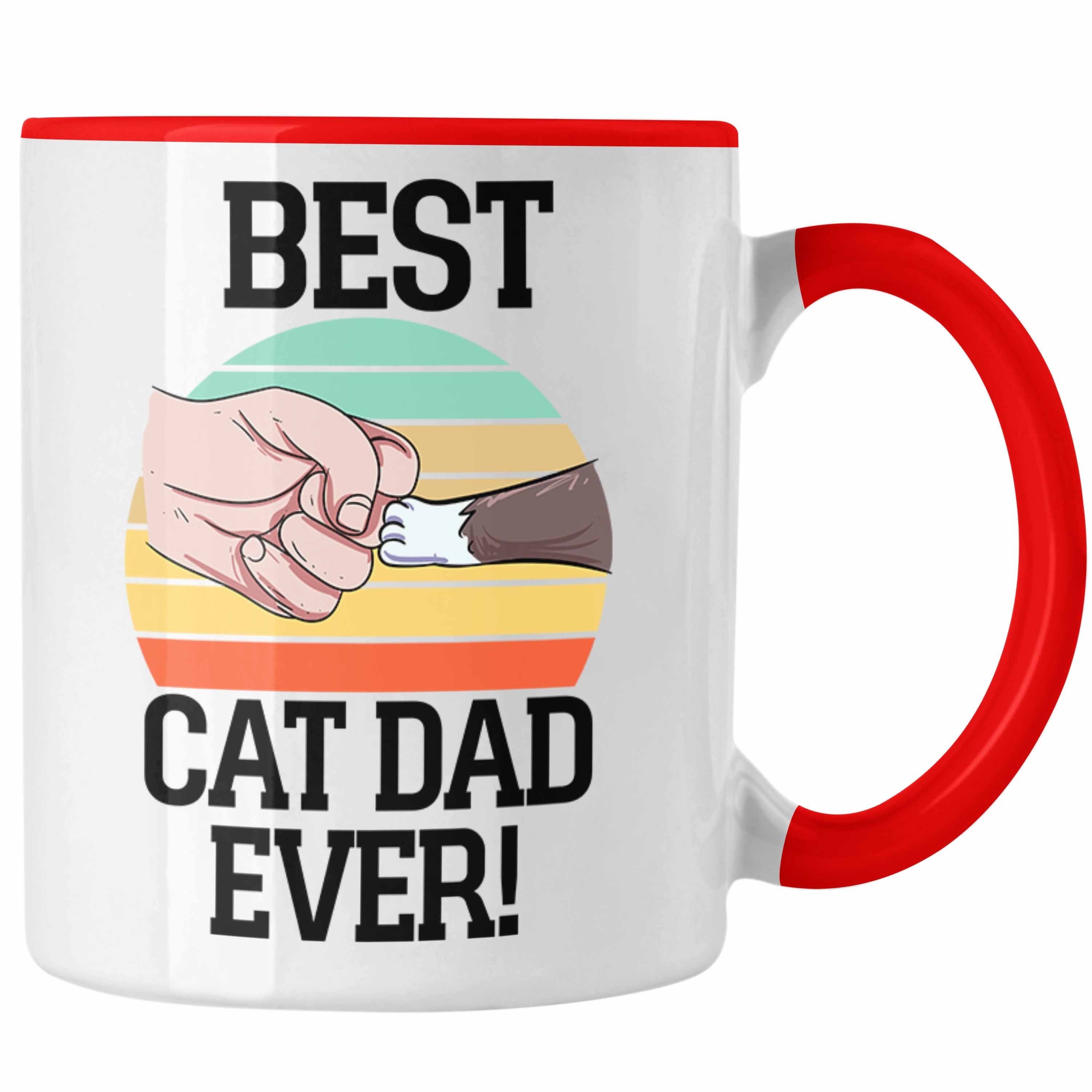 Trendation Tasse Geschenkidee für Katzen-Papa Tasse Katzenmotiv Best Cat Dad Ever Rot
