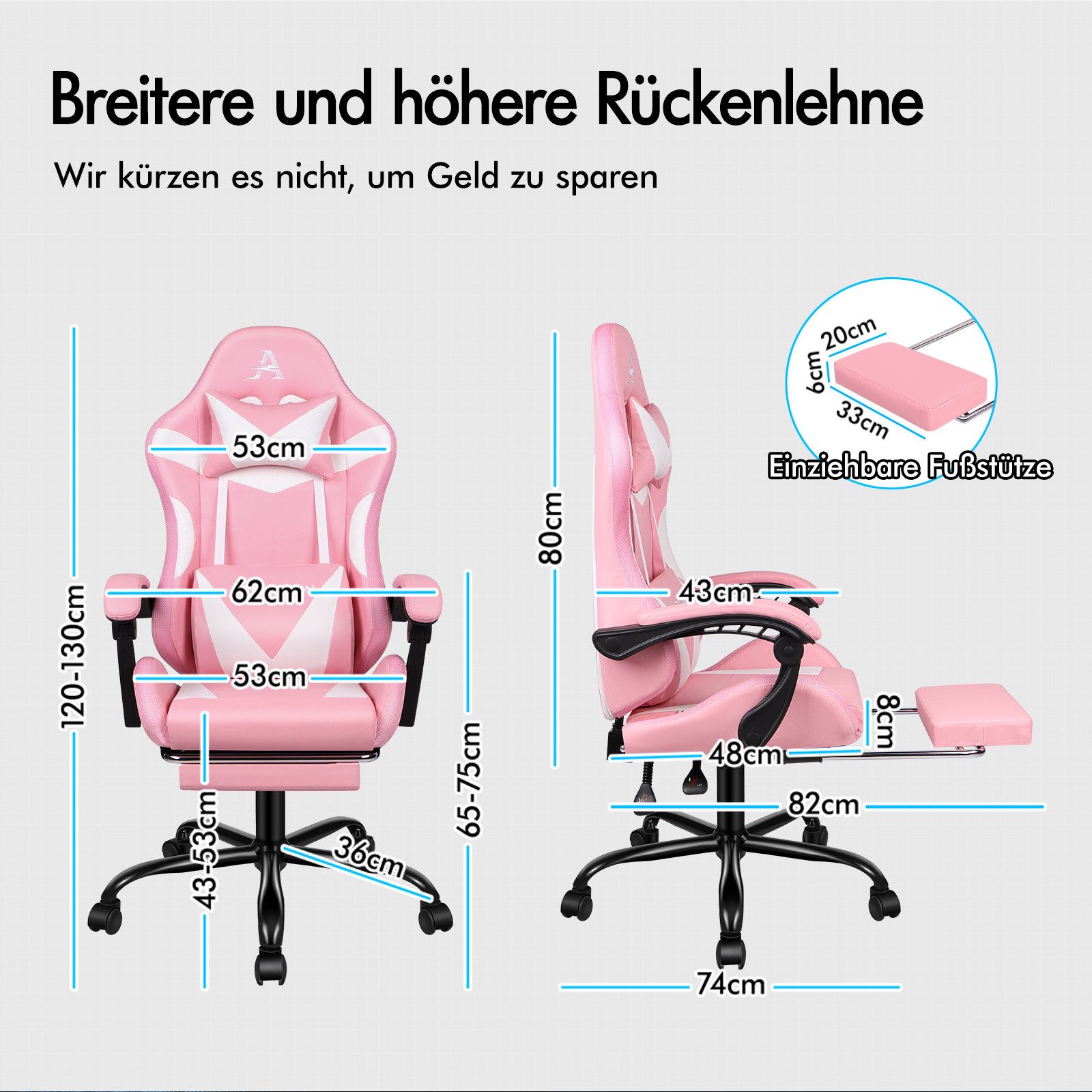 ALFORDSON Gaming-Stuhl Massagestuhl mit LED, ergonomischer Schreibtischstuhl mit 150° Neigung, Einziehbarer Fußstütze, PU-Leder, Höhenverstellbar, 180 kg Tragkraft