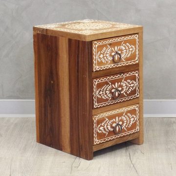 Oriental Galerie Mehrzweckschrank Indische Nachtkommode kleiner Schrank Natur 37 cm Holzschrank, Schreibtischablage, Schubladenschrank