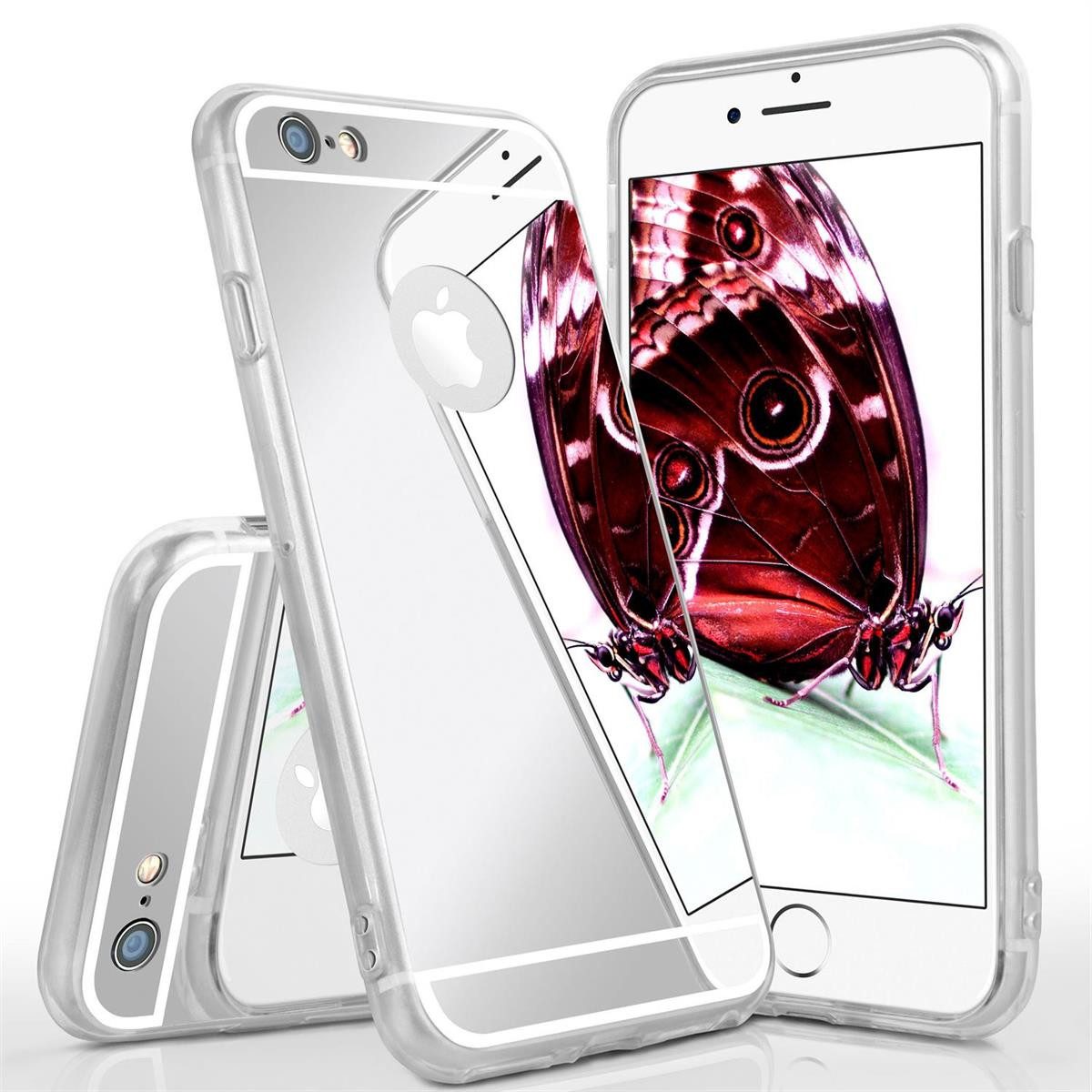 moex Handyhülle für iPhone 6 Hülle Spiegel Mirror Case Silber 4,7 Zoll, Silikon Handyhülle verspiegelte Rückseite Stylische Handy Schutzhülle
