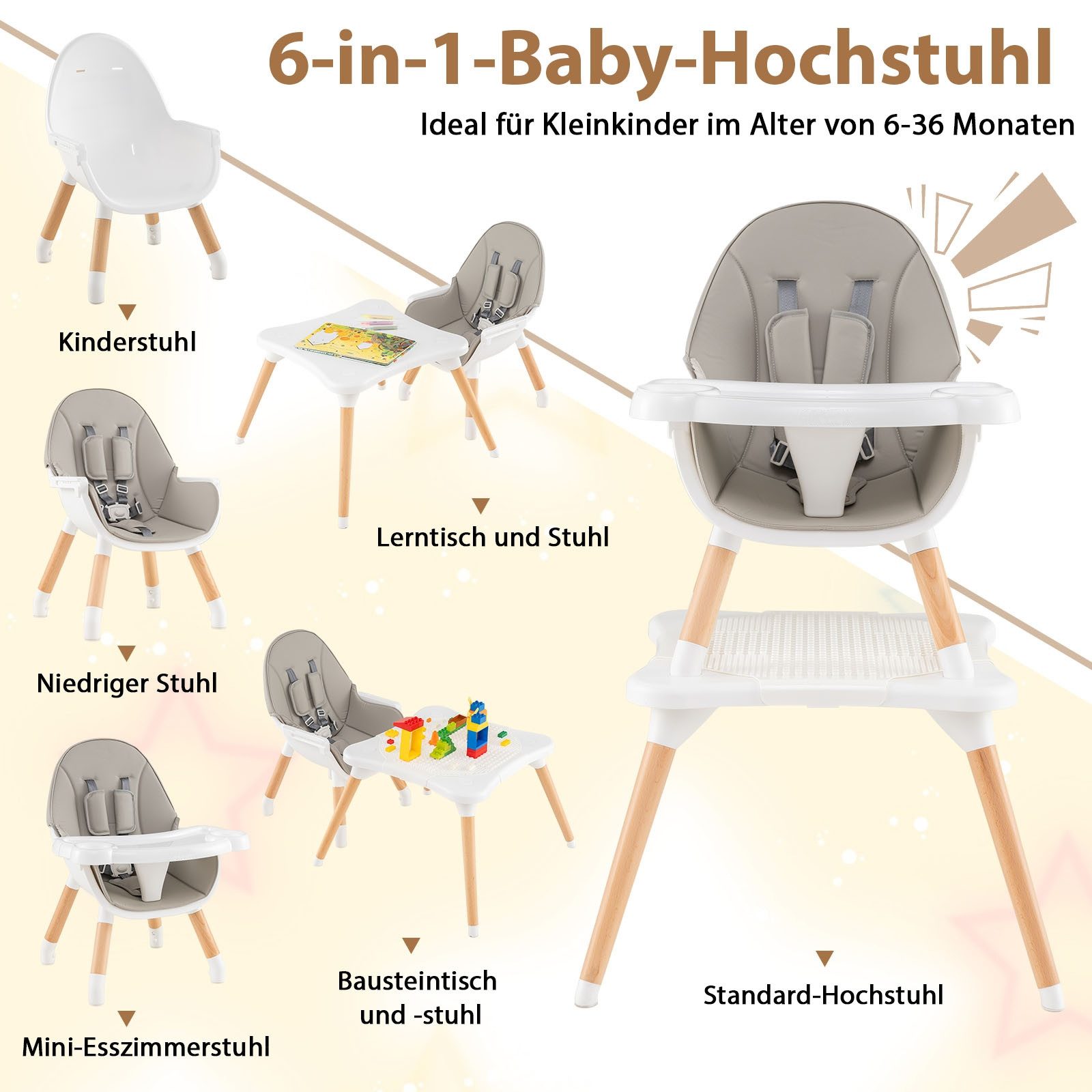 COSTWAY Hochstuhl (1 St), Kombihochstuhl, Babystuhl, günstig online kaufen