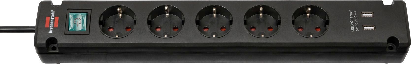 Brennenstuhl Steckdosenleiste, 2 USB Sicherheitsschalter Ladebuchsen & mit schwarz