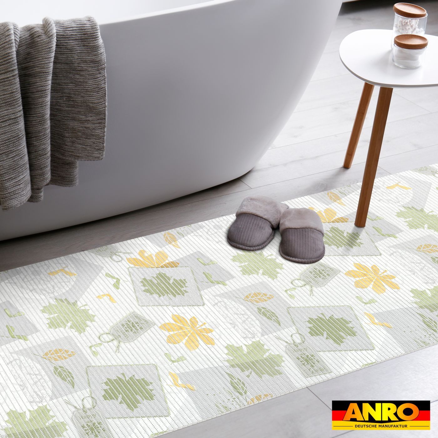 ANRO Schaum-Badematte schnelltrocknend Ahorn rutschfeste Badvorleger mit Drainage, Höhe 5 mm, Drainage, hält die füße warm, isolierend, Kunststoff, Rechteckig, Weichschaummatte 100x65cm Rechteckig Abstrakt Grün