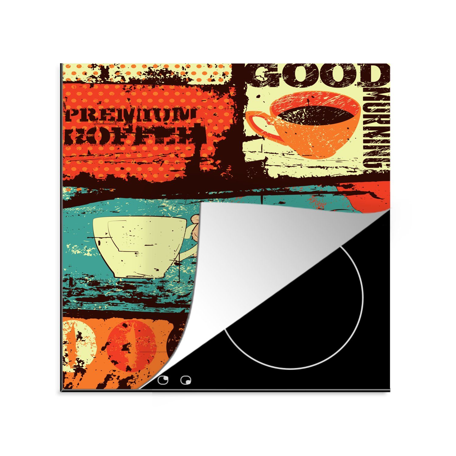 MuchoWow Herdblende-/Abdeckplatte Kaffee - Collage - Vintage, Vinyl, (1 tlg), 78x78 cm, Ceranfeldabdeckung, Arbeitsplatte für küche