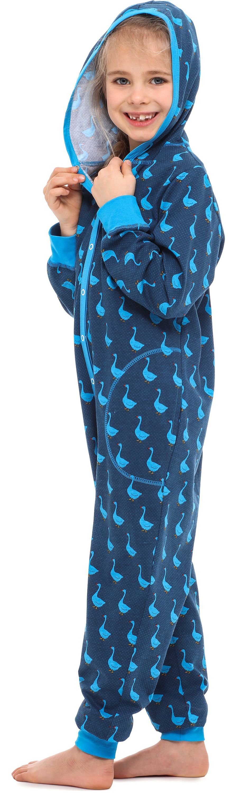 Merry Style Schlafanzug Mädchen Schlafoverall Gans MS10-223 Kapuze Blau mit