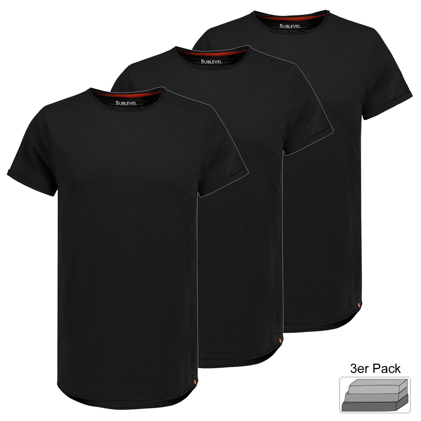 SUBLEVEL T-Shirt Kurzarm Rundhals 3er Pack für Herren (3-tlg) Baumwolle Regular Fit Rundhals Kurzarm unifarben Basic-Style