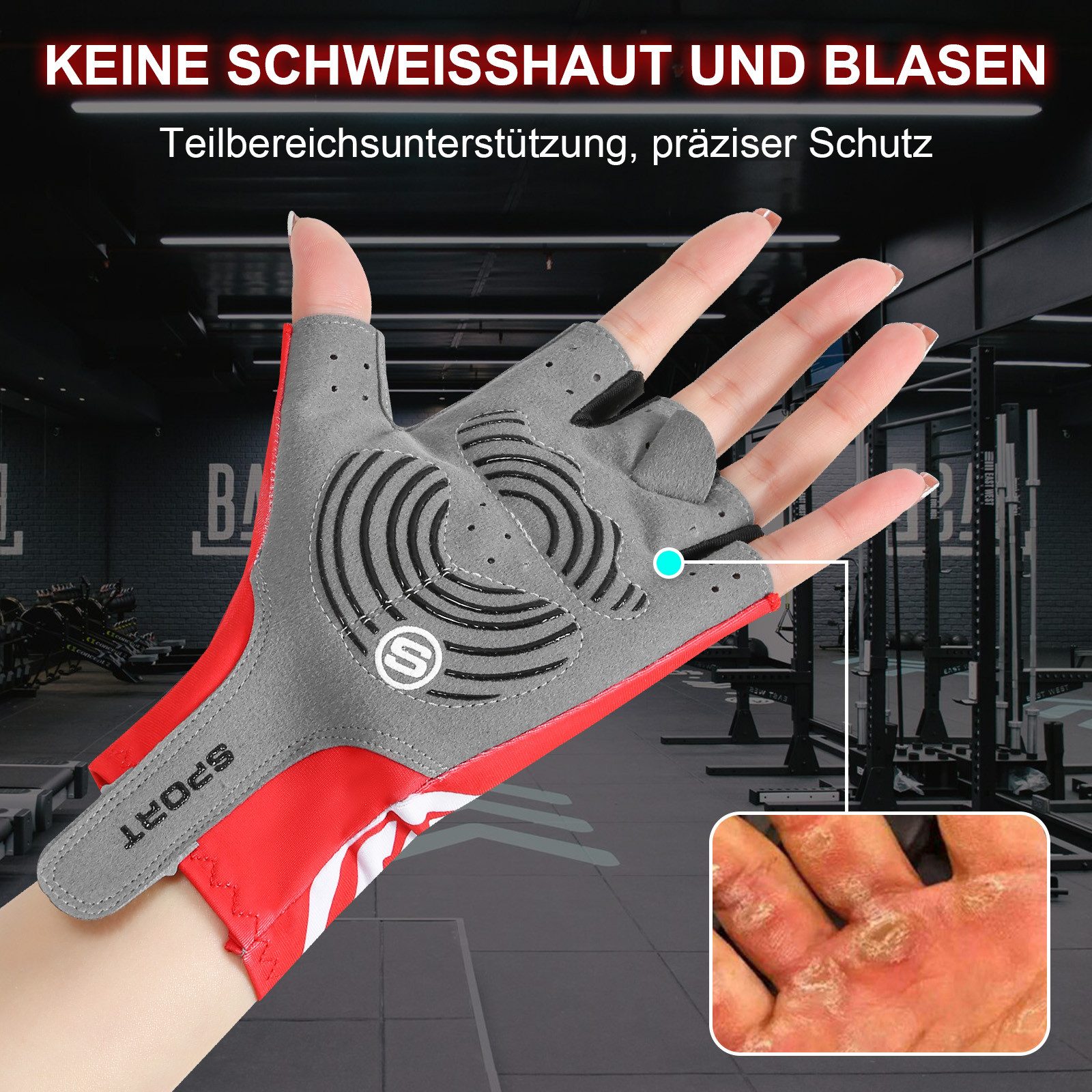 Sunicol Fahrradhandschuhe Halbfinger Rutschfeste und Stoßdämpfende Mountainbike Handschuhe Trainingshandschuhe für Crossfit, Bodybuilding, für Damen und Herren
