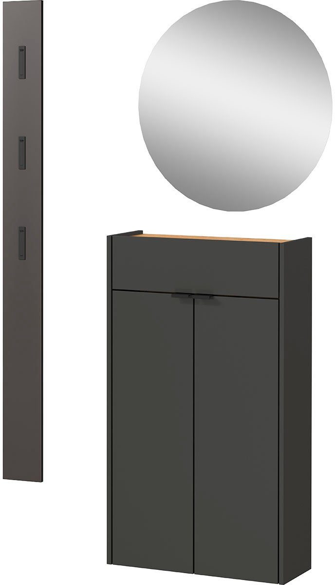 GERMANIA Garderoben-Set Ameca, (Set, 3-St), mit Mehrzweckschrank, Spiegel und Garderobenpaneel, geringe Tiefe grau | Garderoben-Sets