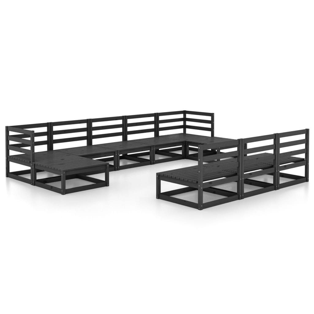 (1-tlg) Massivholz Gartenlounge-Set Kiefer, Schwarz vidaXL 10-tlg. Garten-Lounge-Set