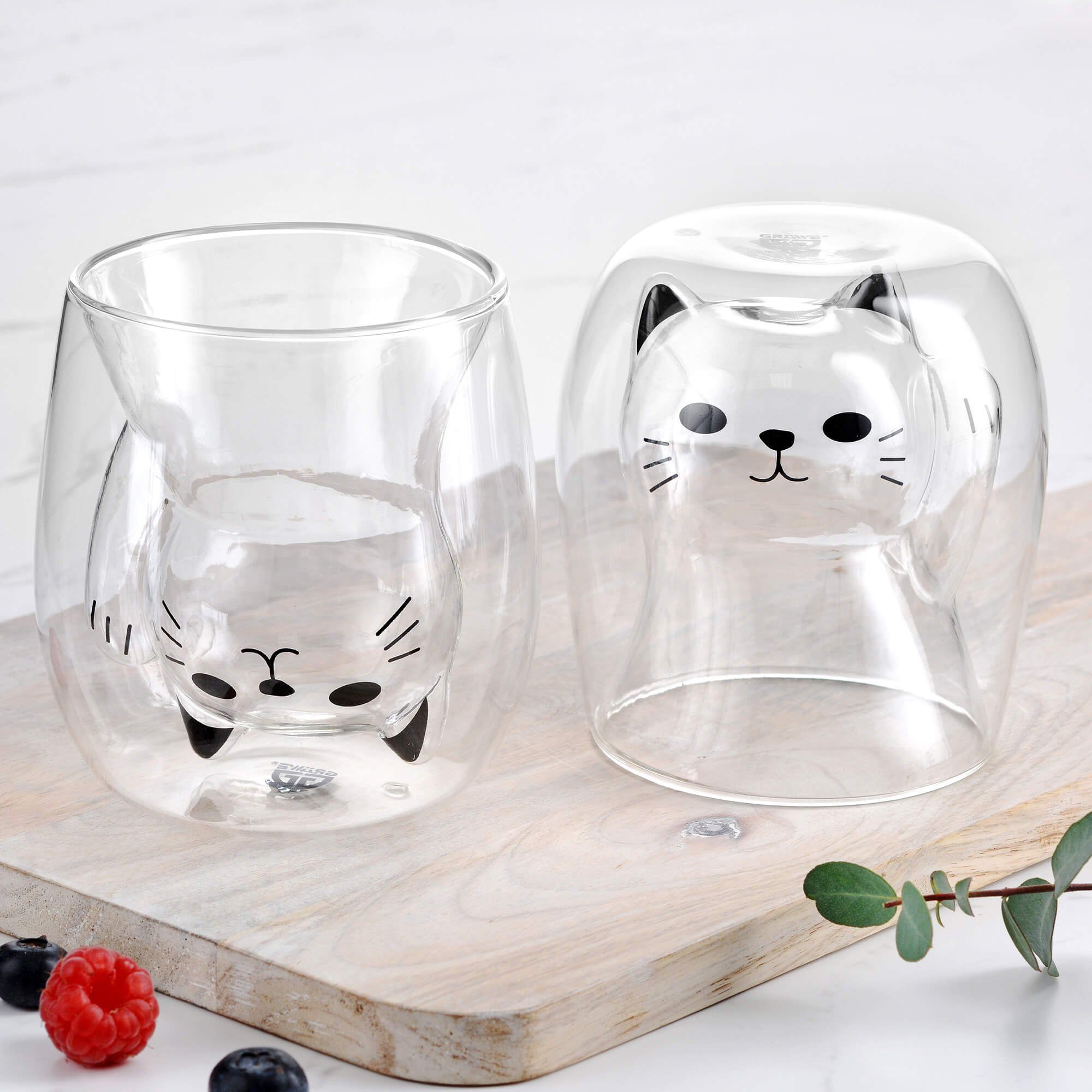 GRÄWE Glas GRÄWE Doppelwandige-Thermogläser, 190ml, 2er Set, Motiv Katze, Glas – Bild 4 von 5