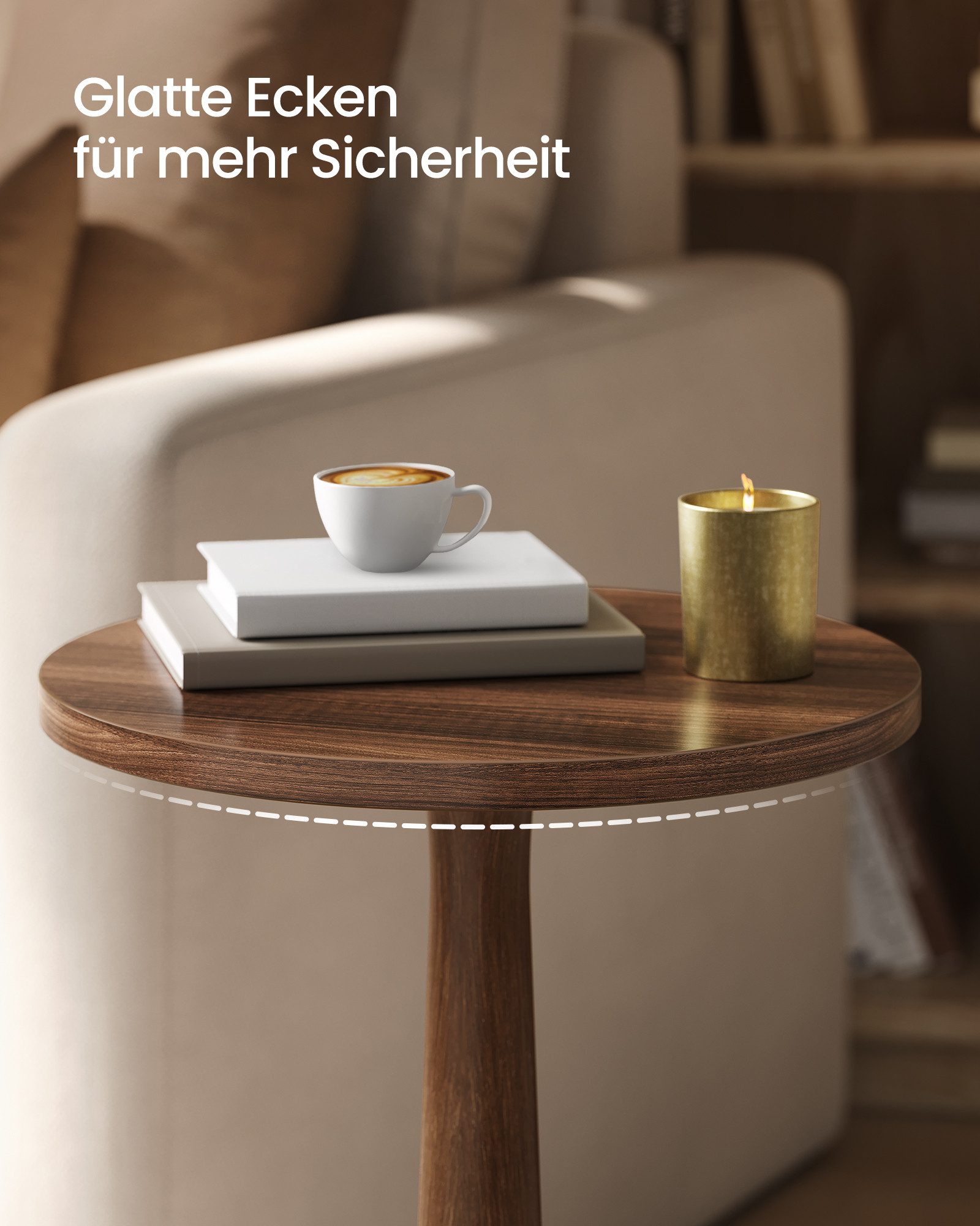 VASAGLE Beistelltisch rund, kleiner Sofatisch, Nachttisch, Bein aus Massivholz, Mid-Century-Modern-Stil, für Schlafzimmer