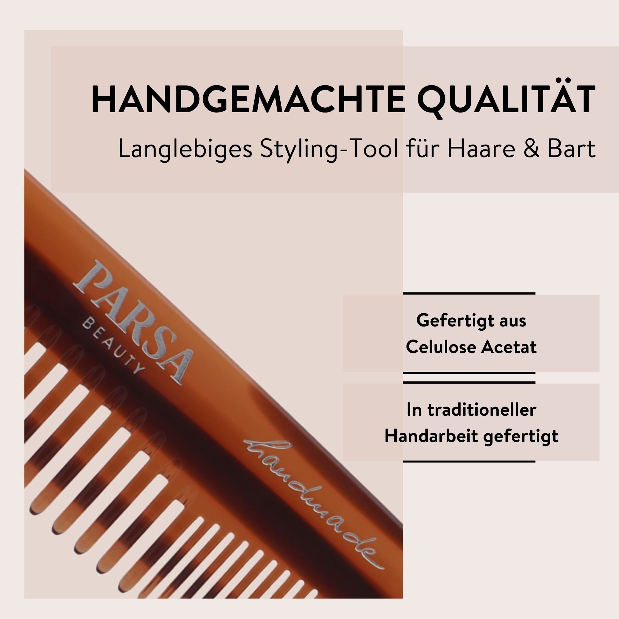 PARSA Beauty Haarkamm Professional Handmade Frisierkamm 145 mm, Handgefertigte Pr?zision