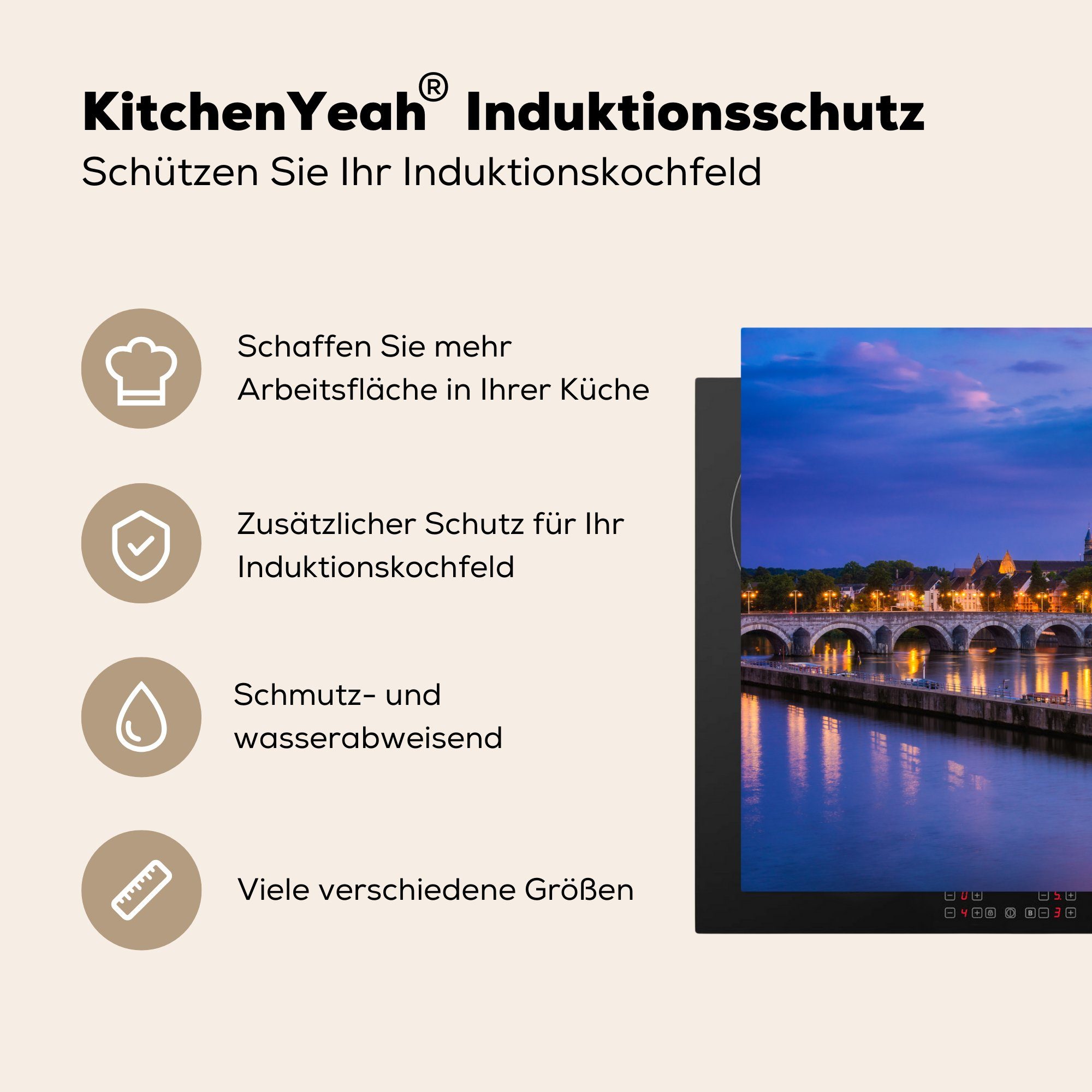 Brücke Schutz 81x52 küche, Maastricht- Ceranfeldabdeckung für Herdblende-/Abdeckplatte Vinyl, cm, Sonnenuntergang, Induktionskochfeld (1 MuchoWow tlg), die -