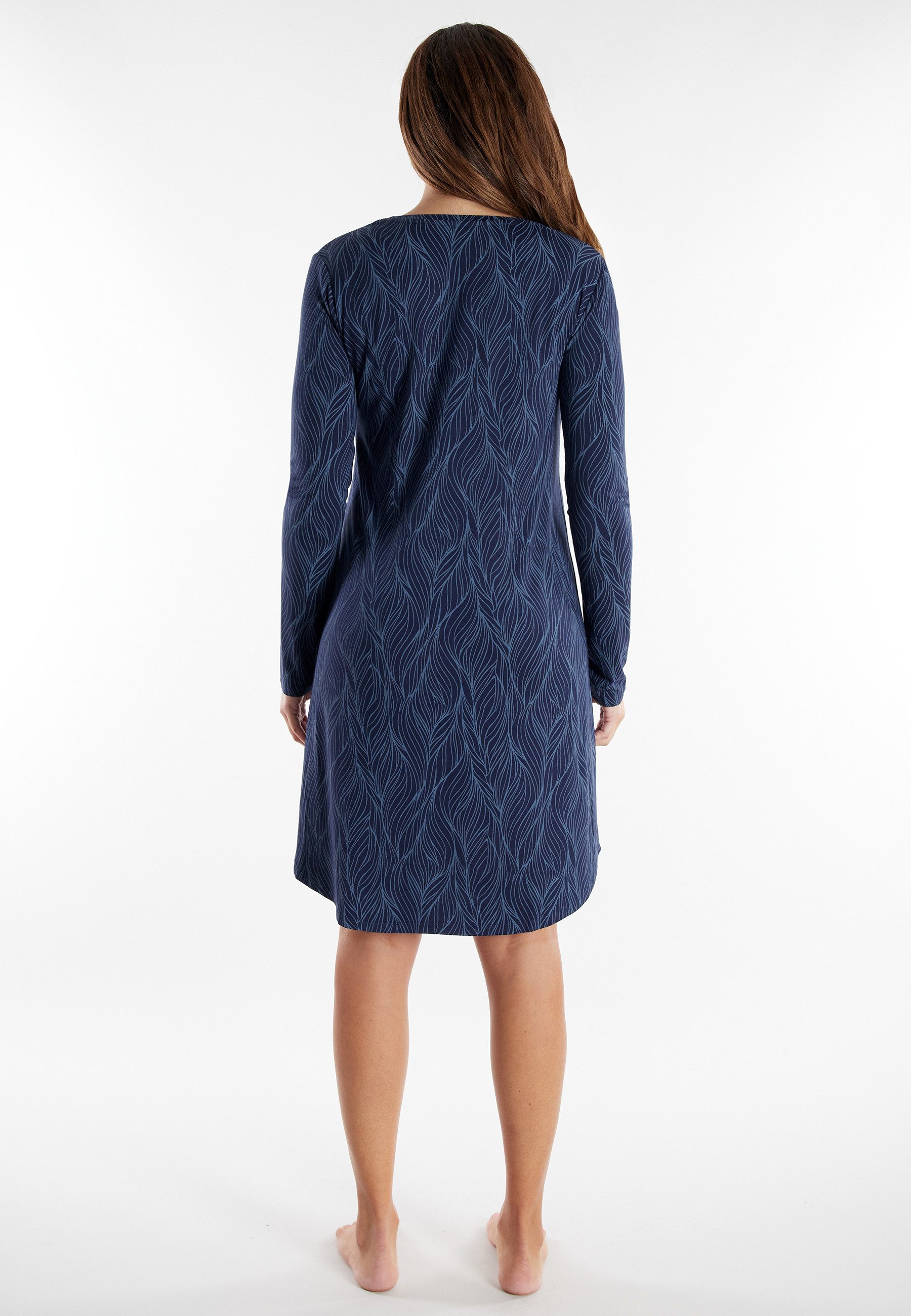 TOM TAILOR Nachthemd Sitia knielang, Langarm, Rundhalsausschnitt, gemustert, Viskosemix