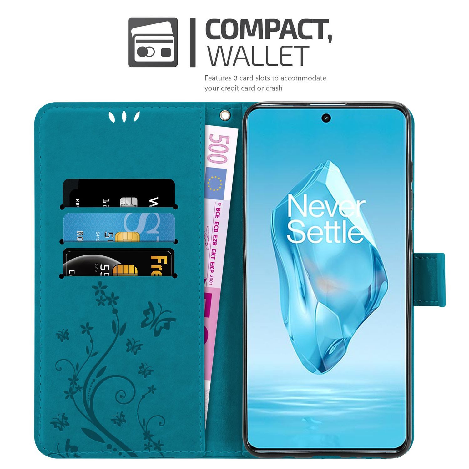 Cadorabo Handyhülle für OnePlus 12R Hülle OnePlus 12R, Hülle Schutzhülle Blumen Flower mit Standfunktion Kartenfach Magnet