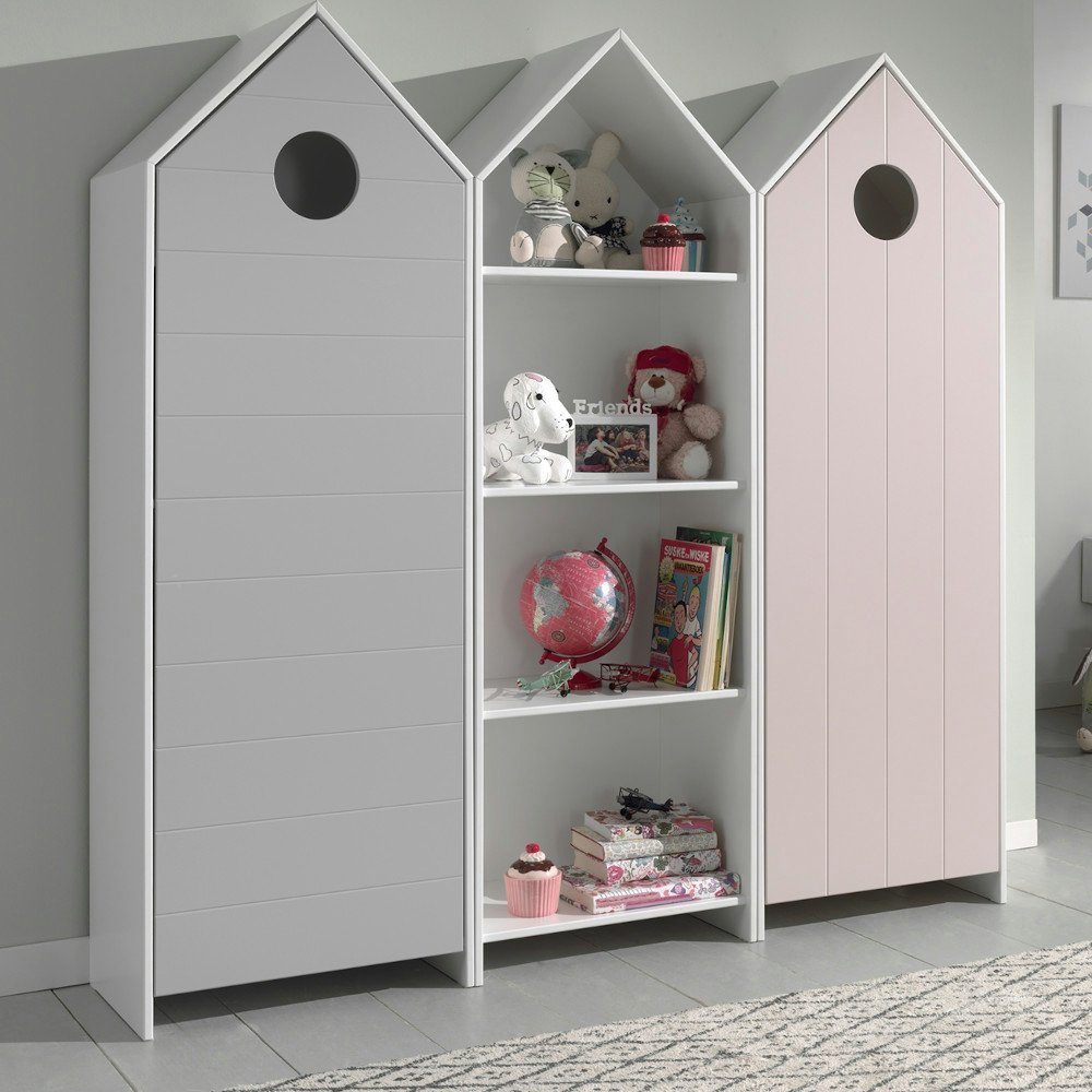 Kindermöbel 24 Kinderkleiderschrank / Einlegeböden Pink 1-trg inkl Maxi Weiß +Kleiderstange