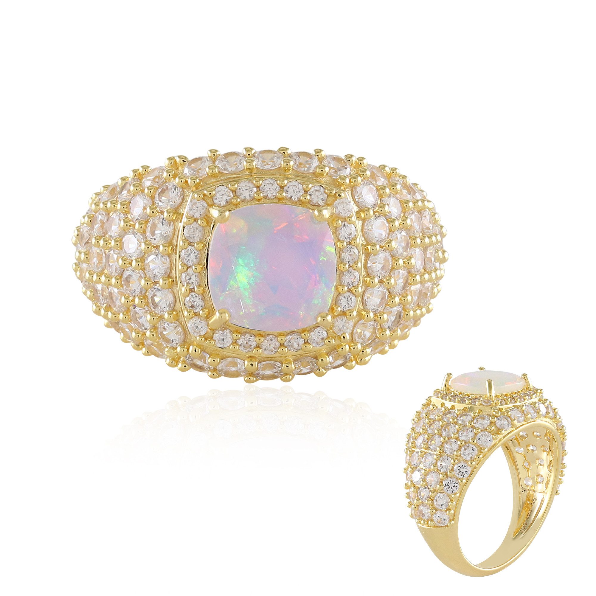 Cavill Silberring Sterlingsilber Ring vergoldet mit 1,12 ct Welo-Opal & 4,53 ct Zirkon (1-tlg)