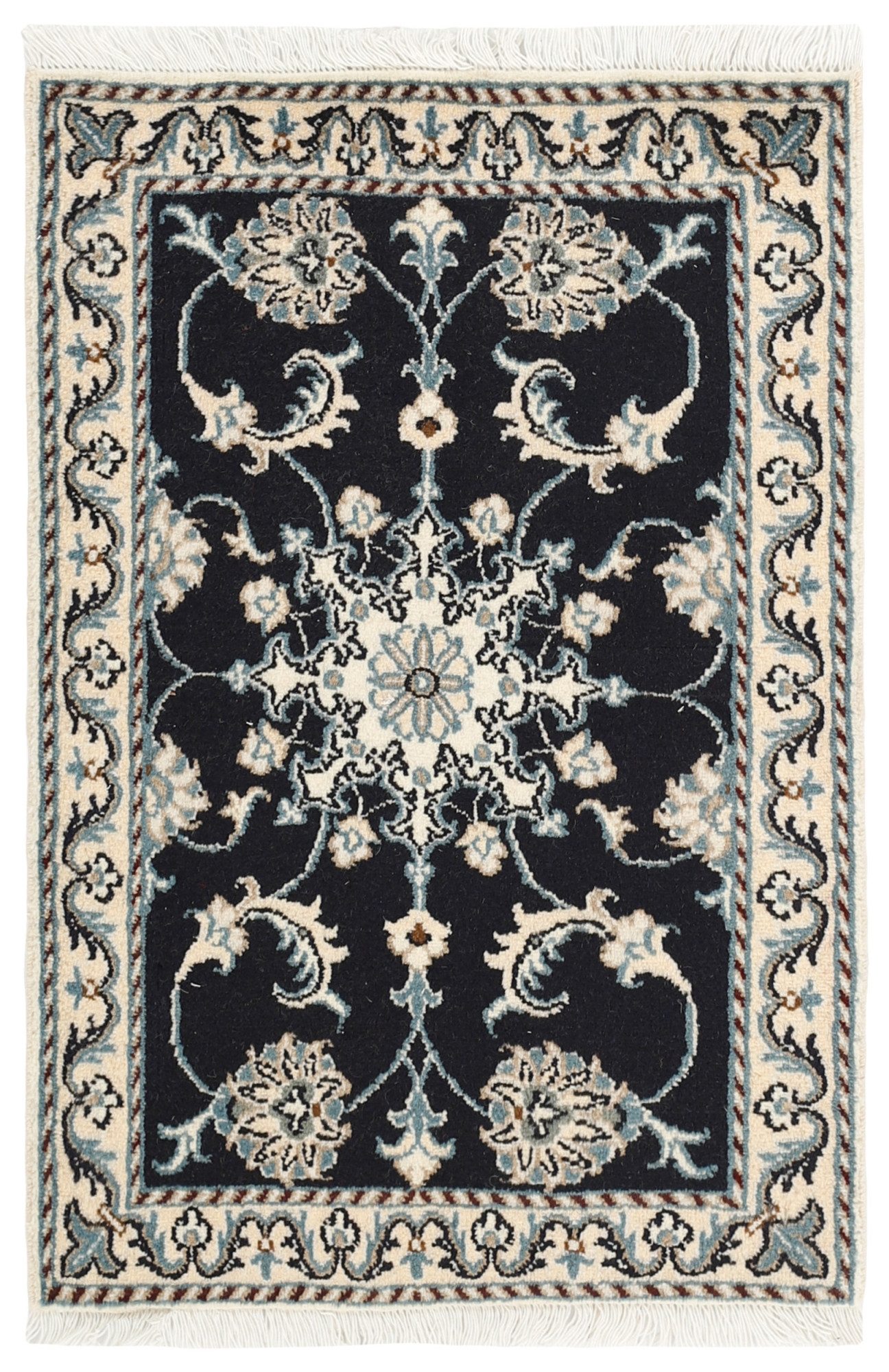 Wohnando Teppich MY-RUG Perserteppich Nain Kashmar Medaillon-Design dunkelblau 90x60cm, Rechteckig, Höhe: 12 mm, Handgeknüpfter Teppich,Handgesponnene Wolle, mit Naturfarben gegärbt