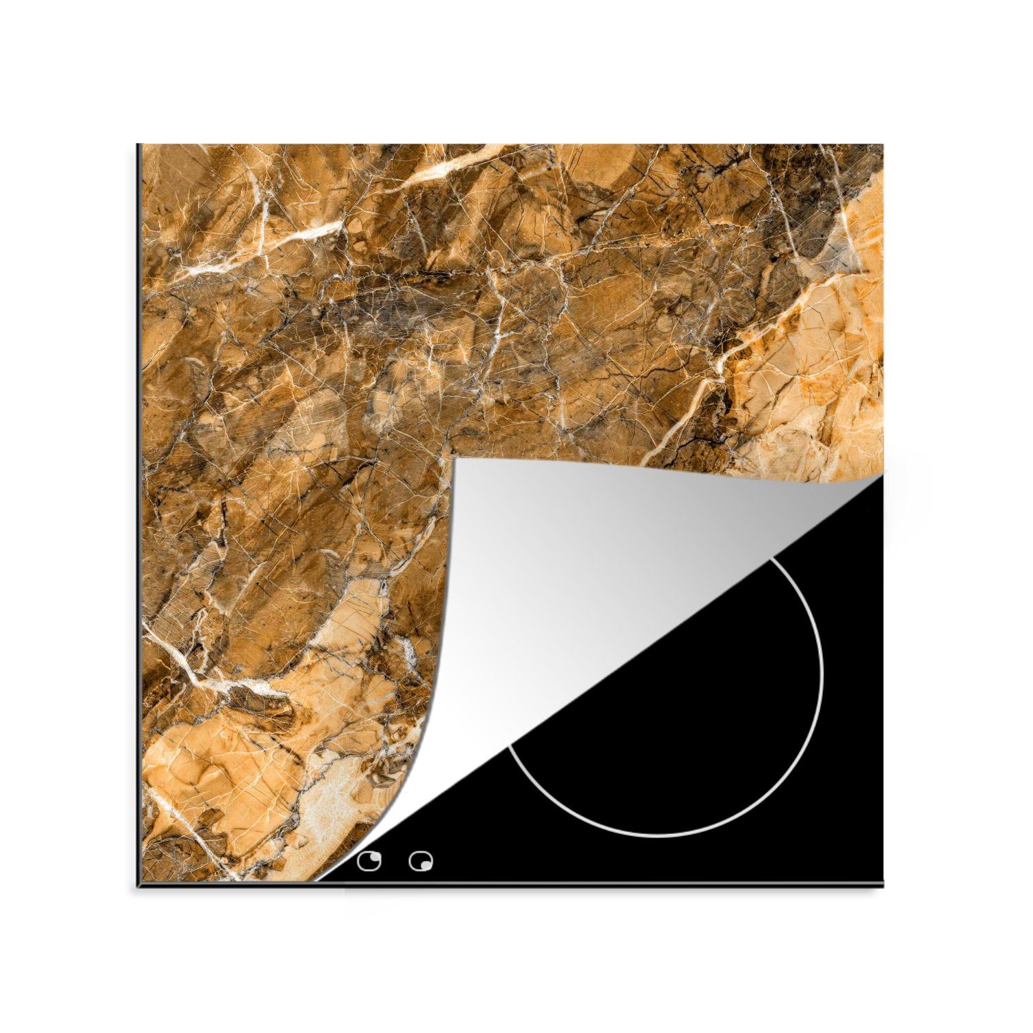 MuchoWow Herdblende-/Abdeckplatte Stein - Gelb - Weiß - Granit, Vinyl, (1 tlg), 78x78 cm, Ceranfeldabdeckung, Arbeitsplatte für küche | Herdabdeckplatten
