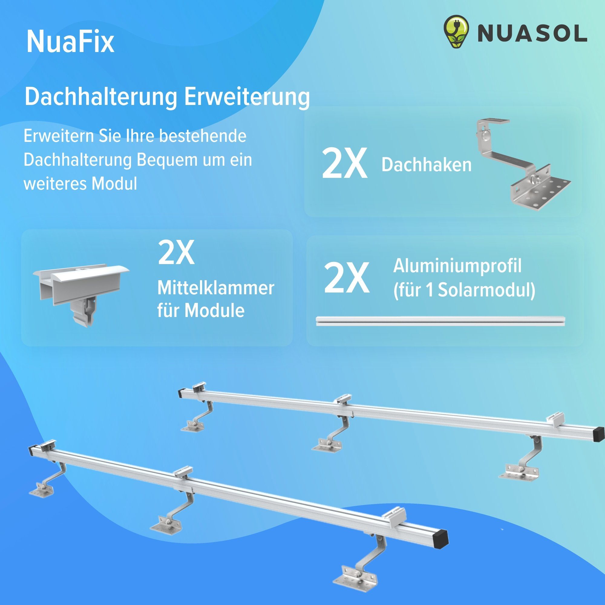NuaSol Solarmodul-Halterung Montage Set für Ziegeldach erweiterung, (für 1 Solarmodul, erweiterbar)