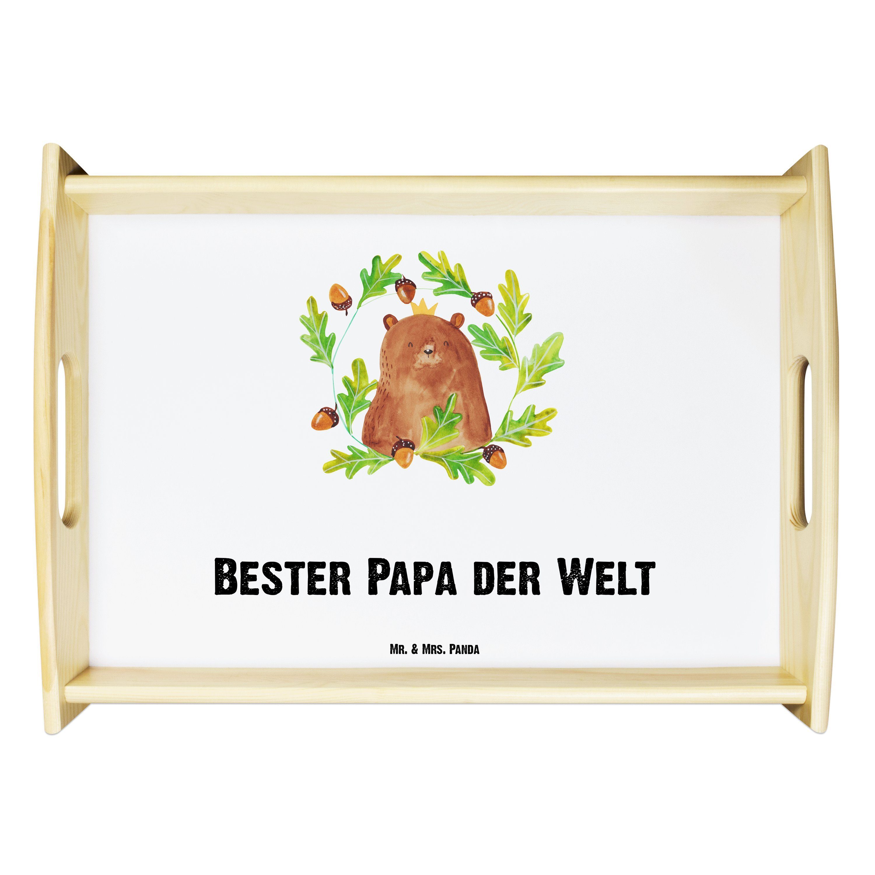 Mr. & Mrs. Panda Tablett Bär König - Weiß - Geschenk, Frühstückstablett, Tablett, Teddy, Teddy, Echtholz lasiert, (1-tlg)