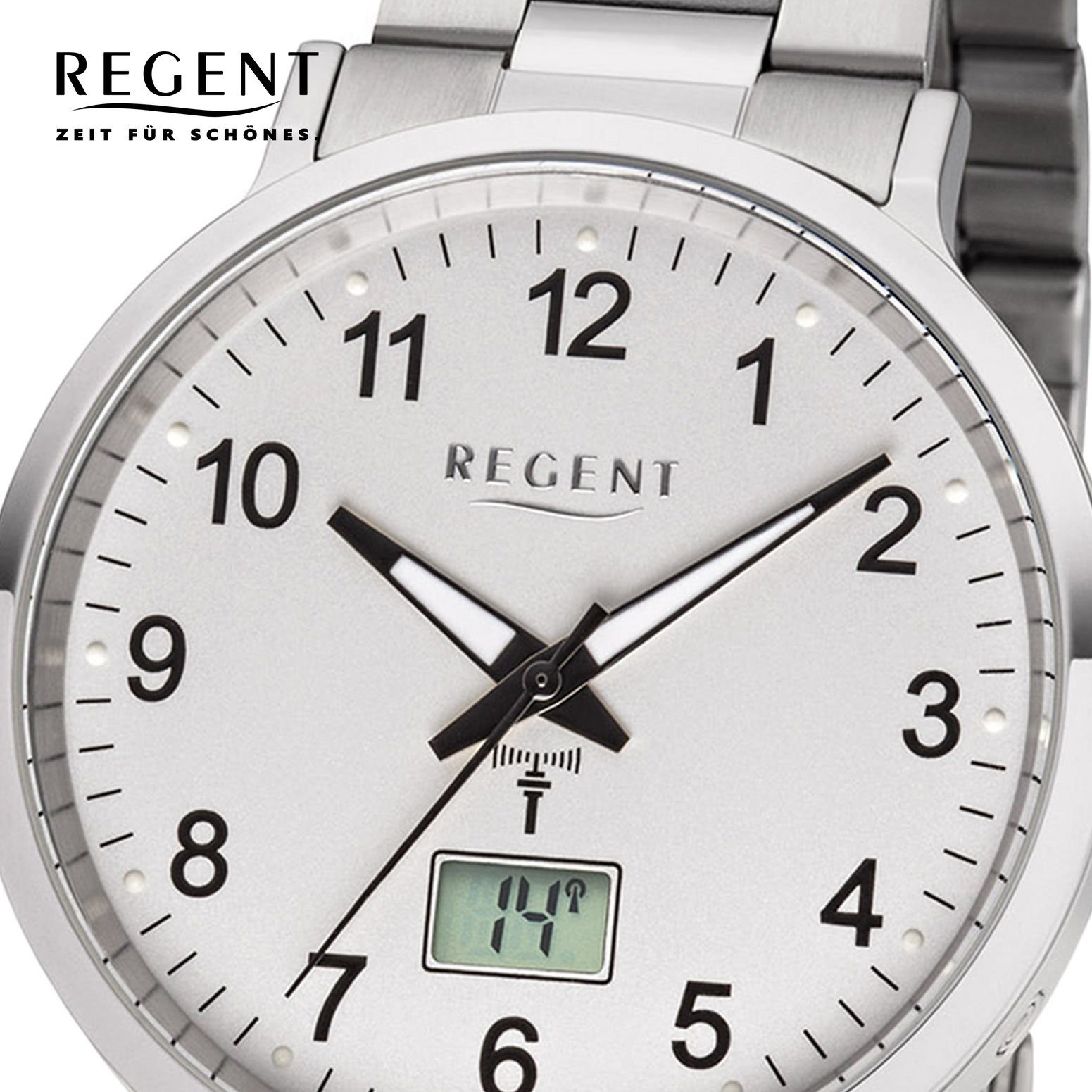 Regent Funkuhr Regent Herren Uhr FR-248 Metall Funkwerk, (Funkuhr), Herren Funkuhr rund, groß (ca. 40mm), Metallarmband