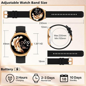 Nemheng Smartwatch (1,39 Zoll, Android iOS), Damen uhr mit Telefonfunktion Armbanduhr mit Pulsuhr Schlafmonitor