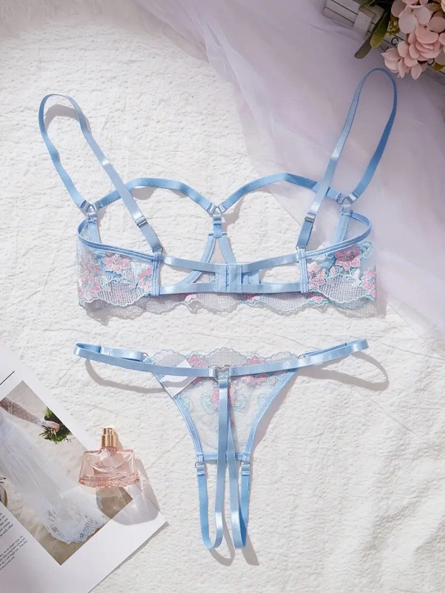 Elegant Love Set: Ouvert-BH Dessous-Set – Reizwäsche aus Spitze mit florale günstig online kaufen