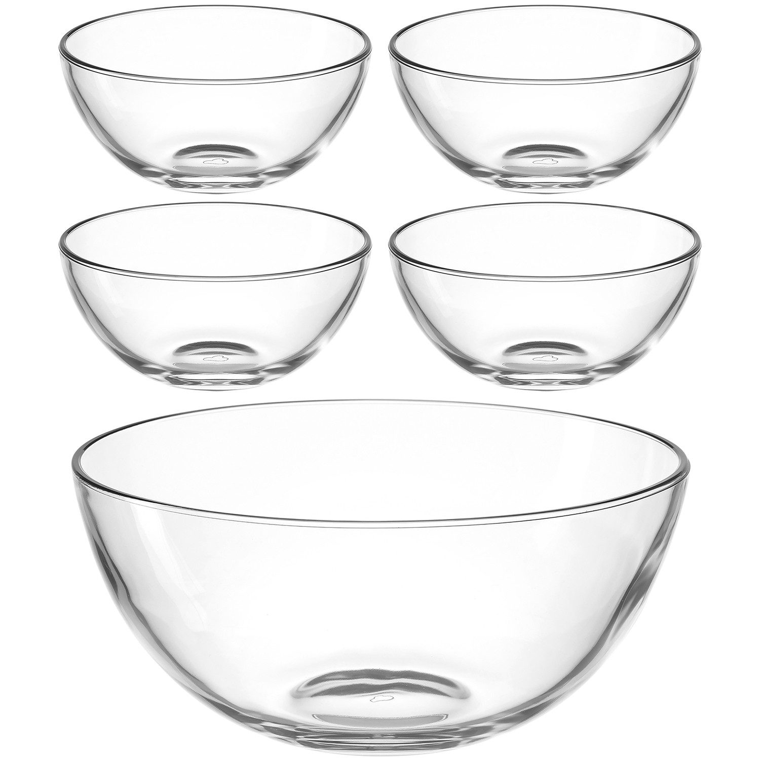 LEONARDO Schale Schalen-Set CUCINA, 5er Set, 4x Ø 10 cm & 1x Ø 21,5 cm, Glas, (Set, 5-tlg), Spülmaschinengeeignet