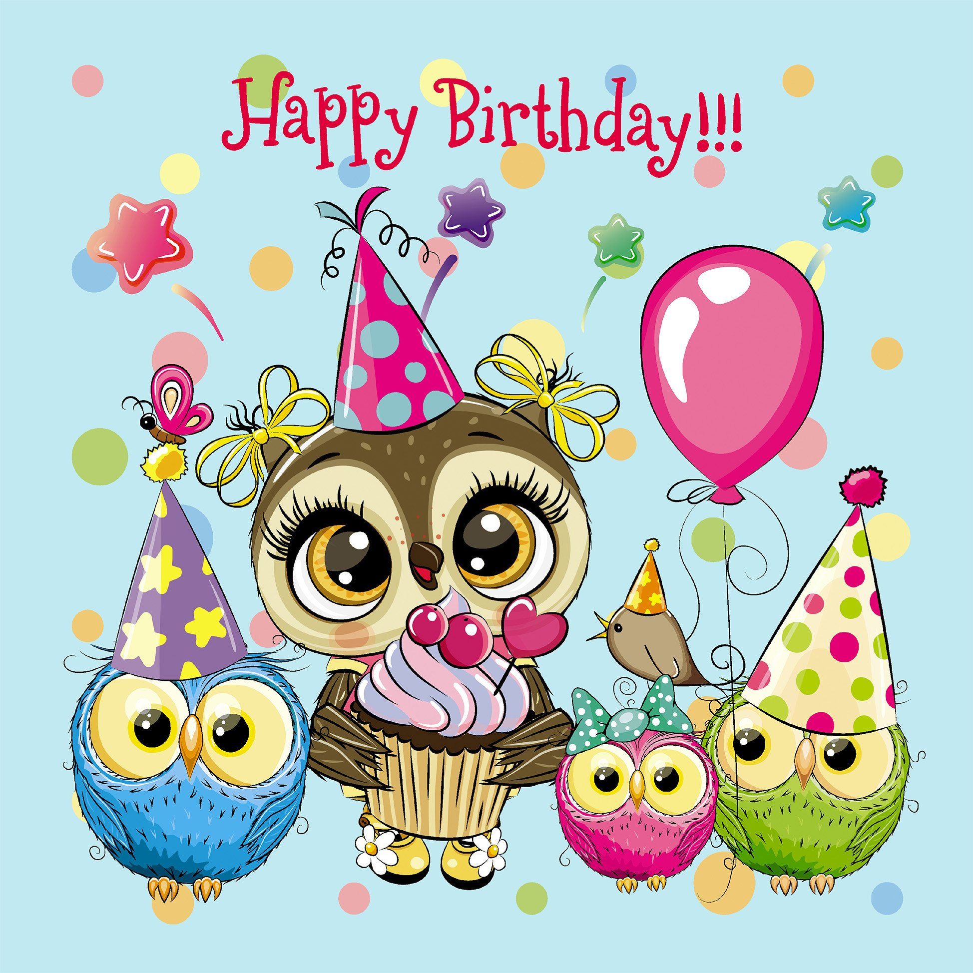 Fasana Papierserviette 20 Servietten Happy Birthday Owls 33x33cm, (20 St)