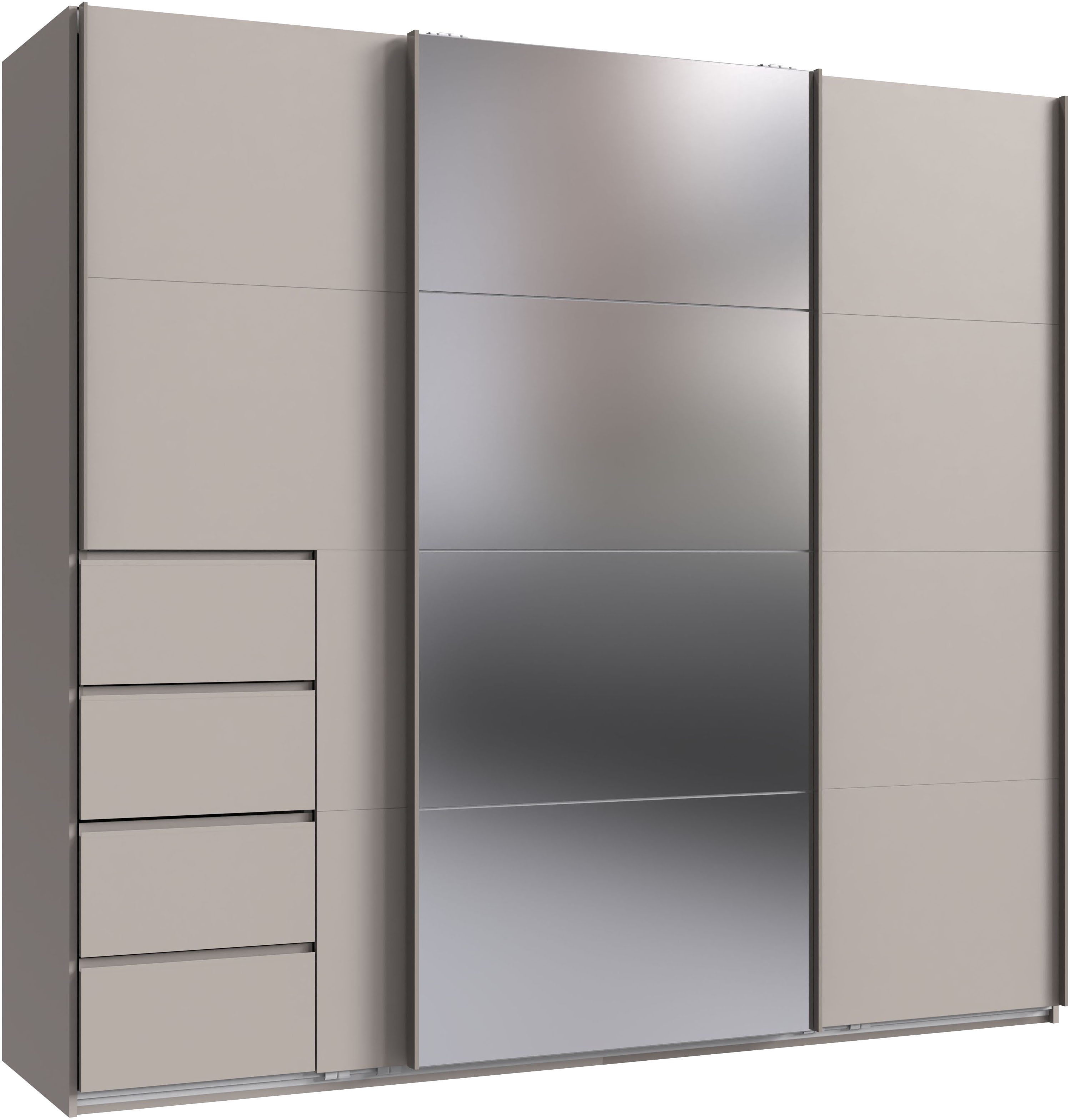 Wimex Schwebetürenschrank Bali in den Breiten 180cm, 225cm & 270cm, Kleiderschrank mit Spiegel erhältlich in der Farbe: Kaschmir, Schrank mit 4 Schubladen