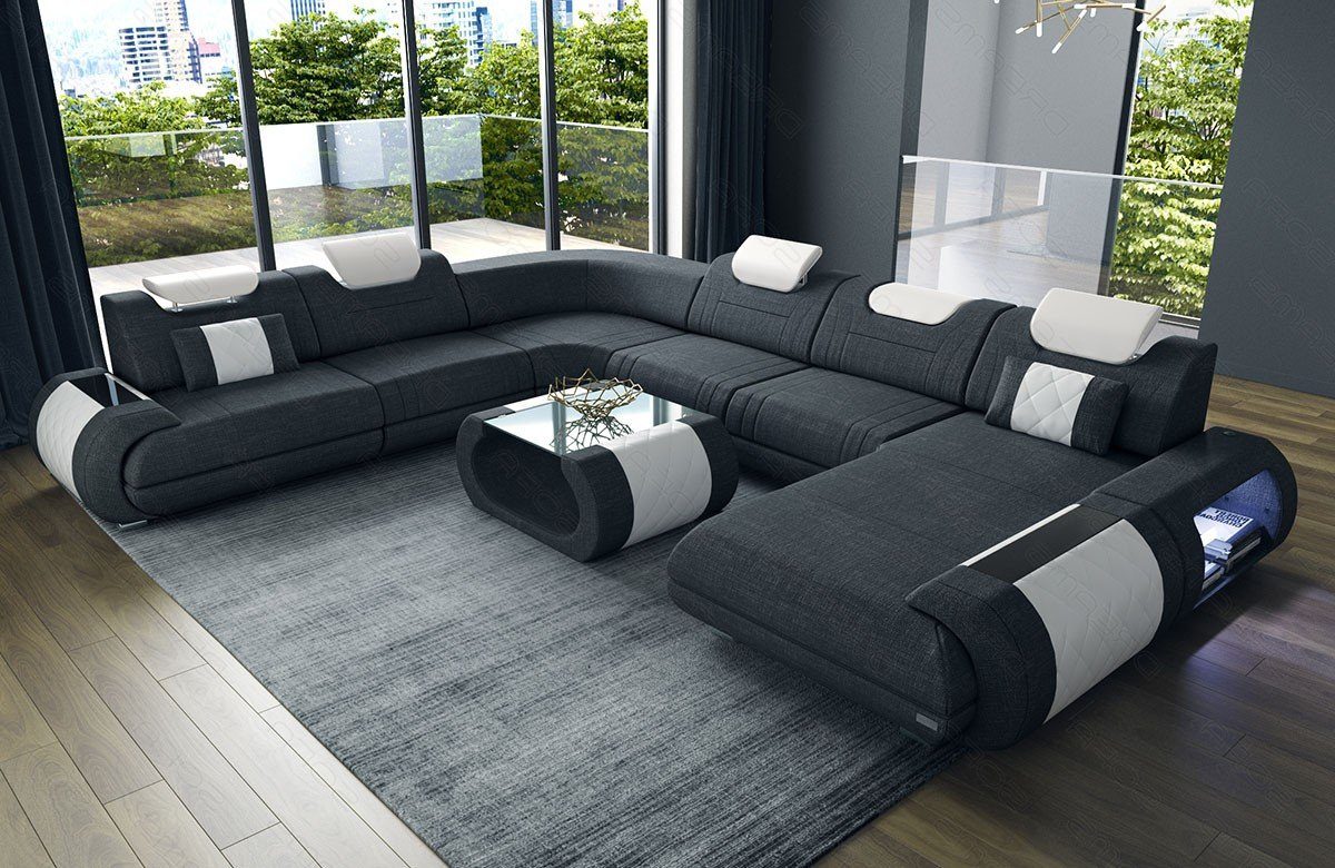 Sofa Dreams Wohnlandschaft Stoff Polsterstoff Sofa Rimini XXL H Strukturstoff Stoffsofa, Couch wahlweise mit Bettfunktion schwarz-weiß